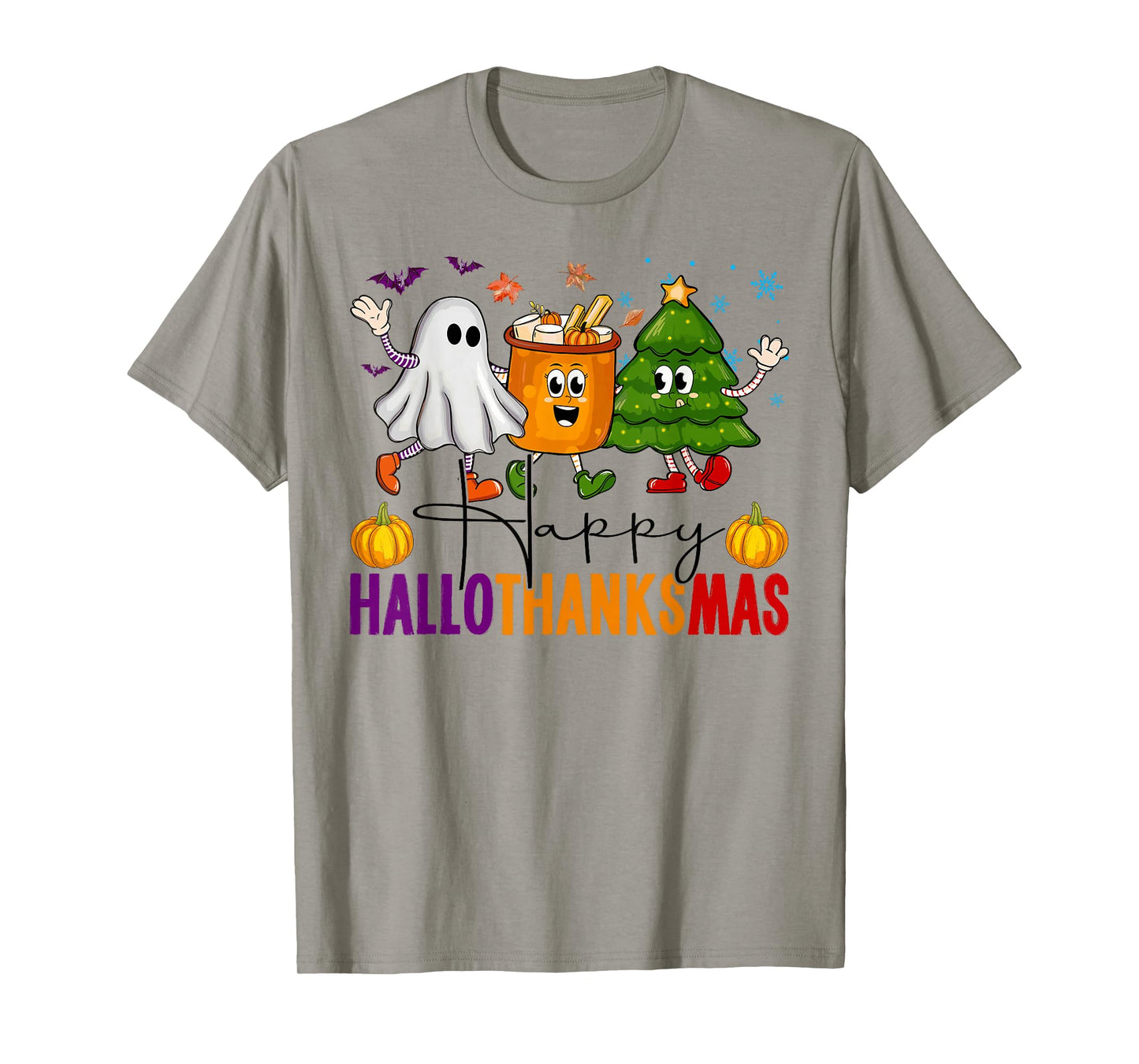 Groovy Happy Hallothanksmas Halloween Thanksgiving Christmas T-Shirt