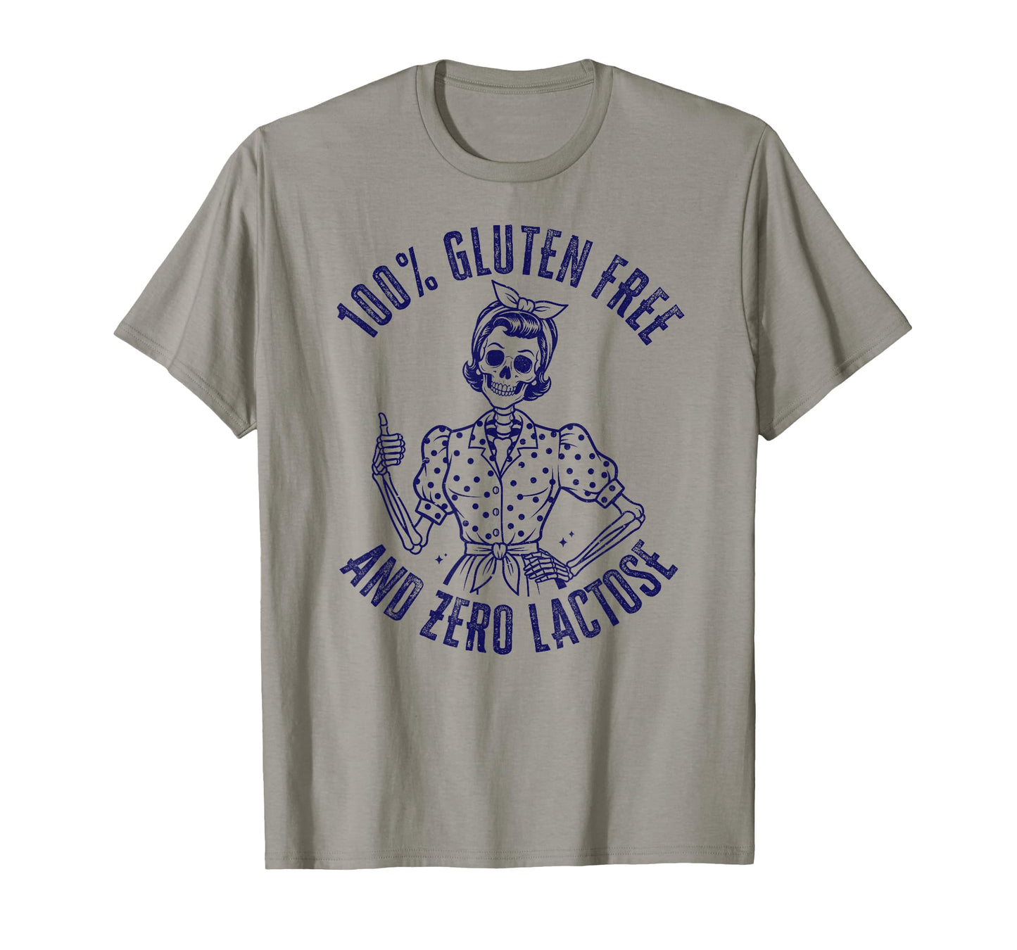 100 Gluten Free Zero Lactose Celiac Awareness Retro Skeleton T-Shirt