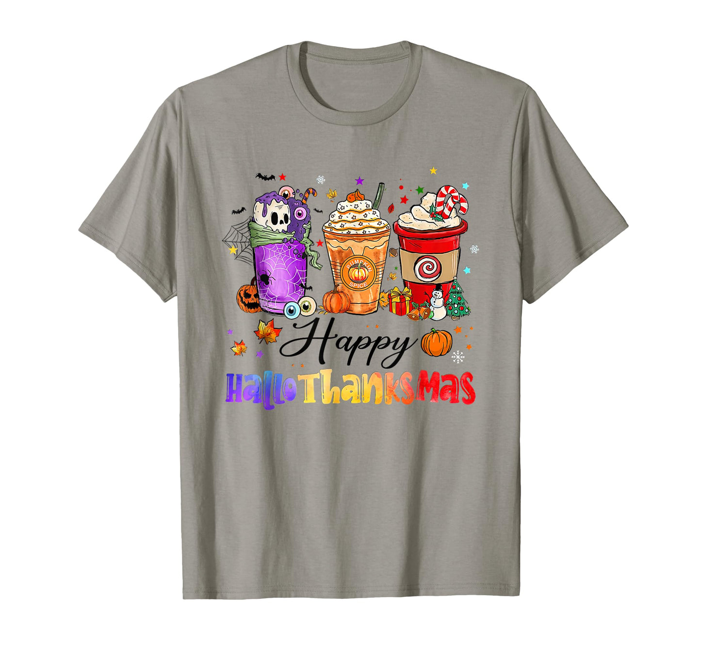 Happy Hallothanksmas Coffee Latte Halloween Thanksgiving T-Shirt
