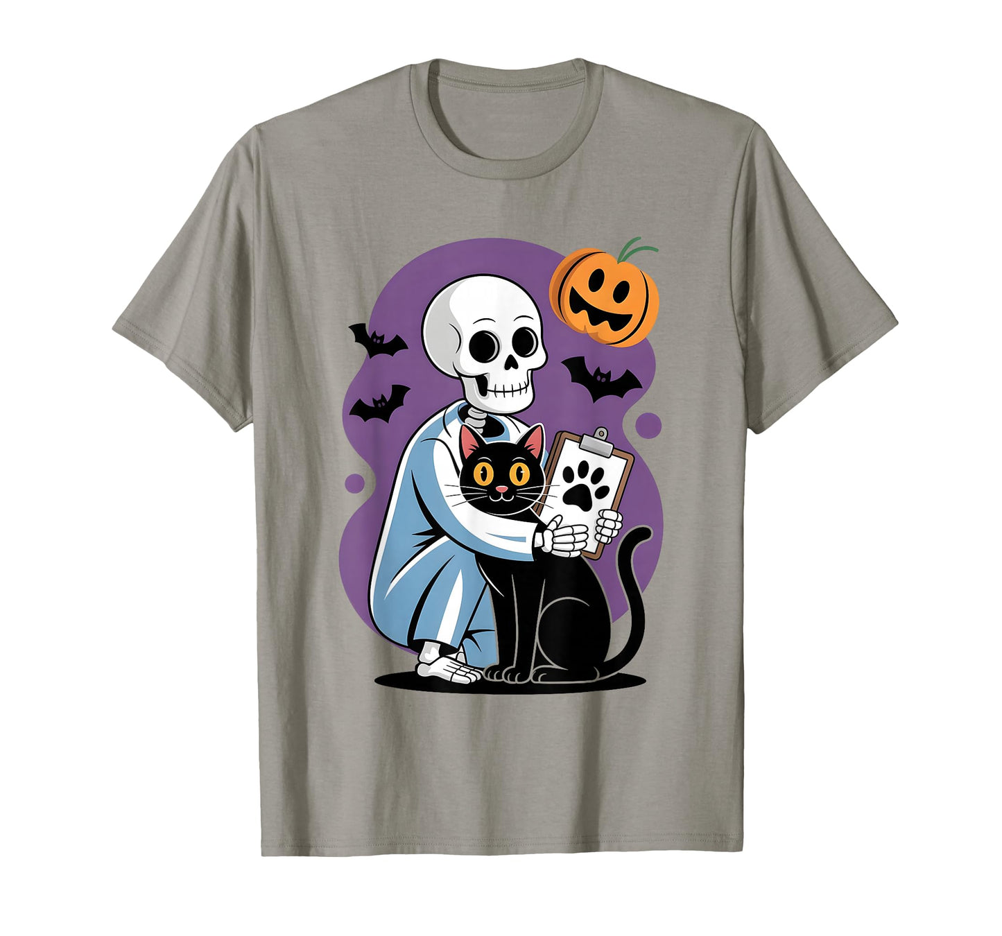 Skeleton Hugging Cat Funny Vet Cat Lover Halloween Men Women T-Shirt