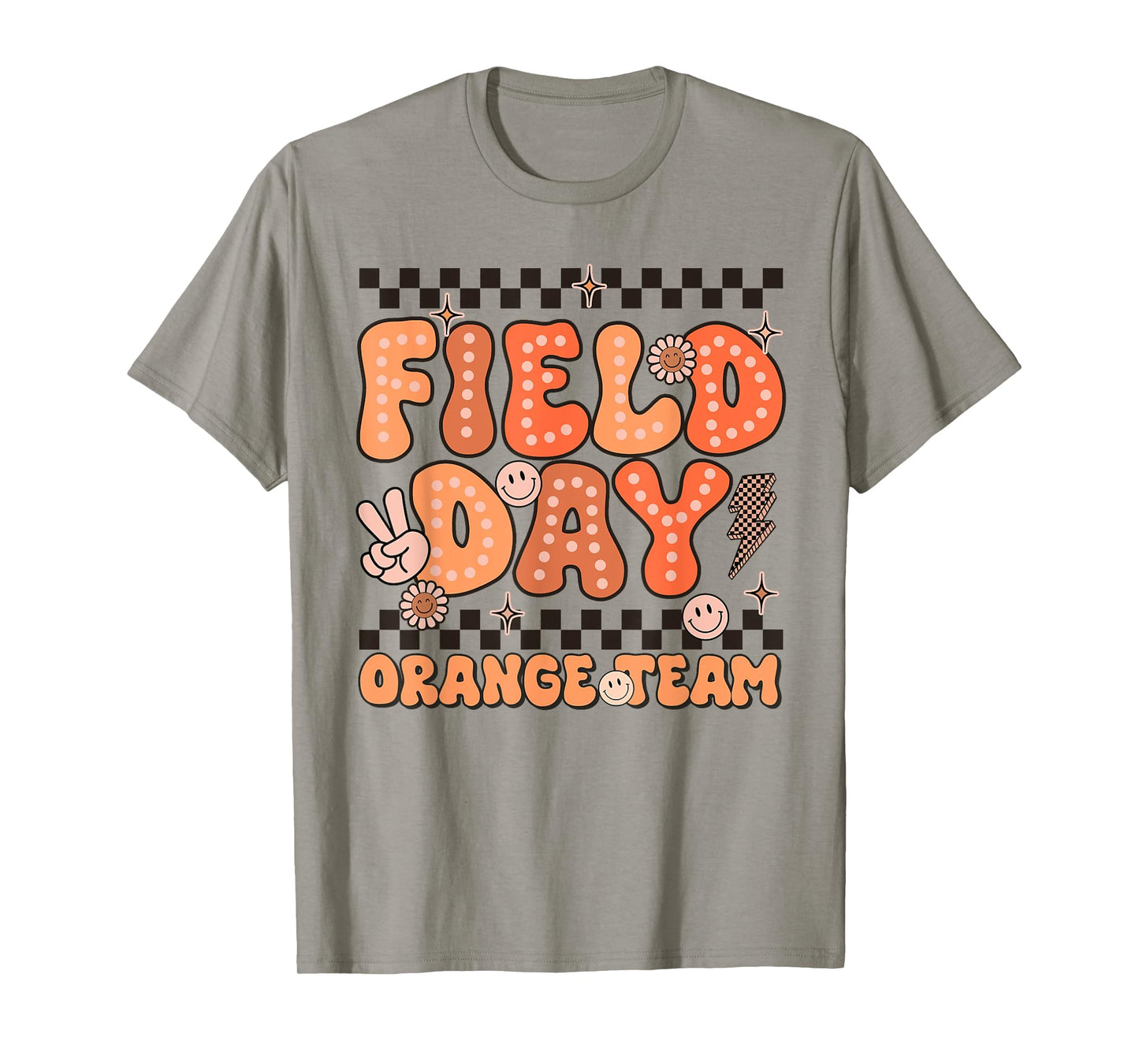 Field Day Orange Team Groovy Smile Face Checkered Students T-Shirt