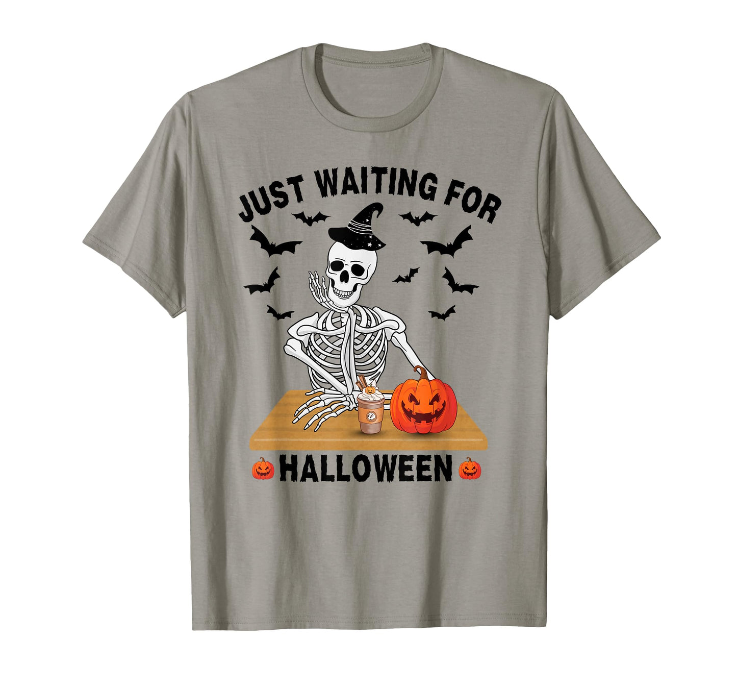 Just Waiting for Halloween Funny Skeleton Pumpkin Coffee T-Shirt