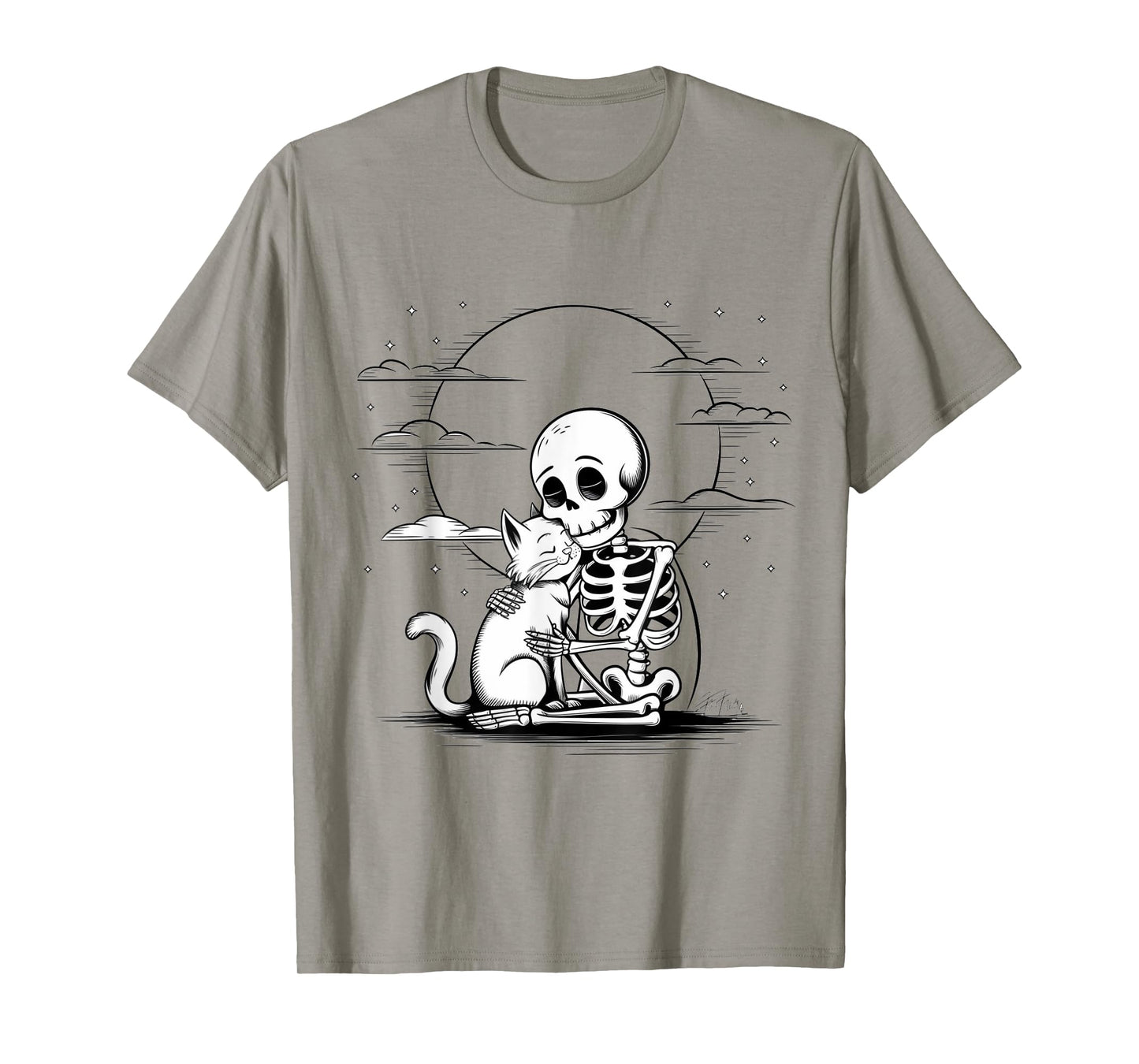 Cute Skeleton Hugging Cat Halloween T-Shirt