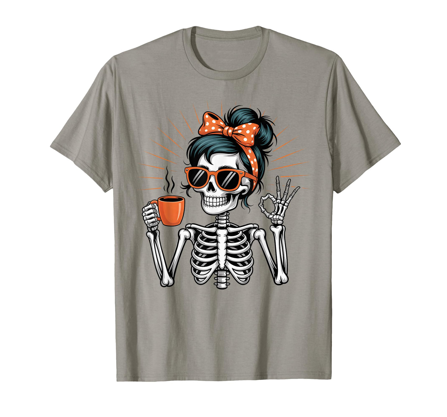 Retro Skeleton Coffee Lover Funny Halloween Design T-Shirt