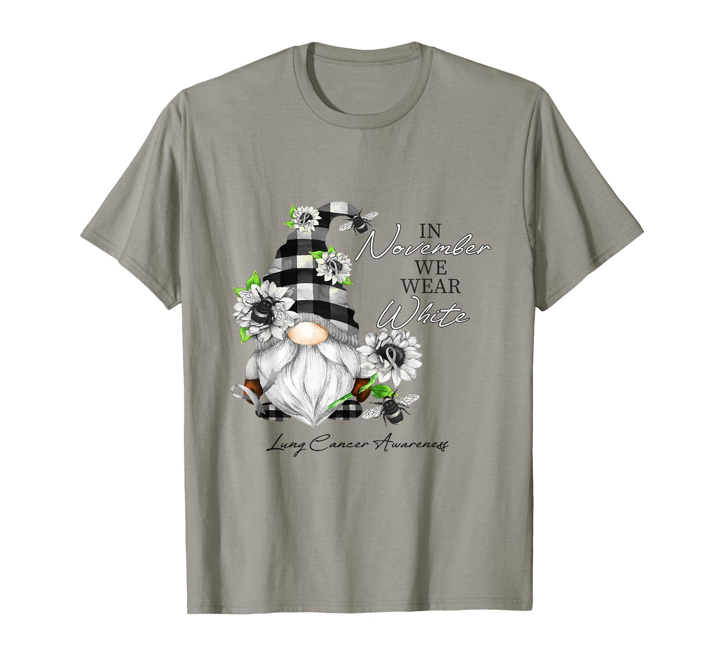 In November We Wear White for Lung Cancer Awareness Gnome T-Shirt