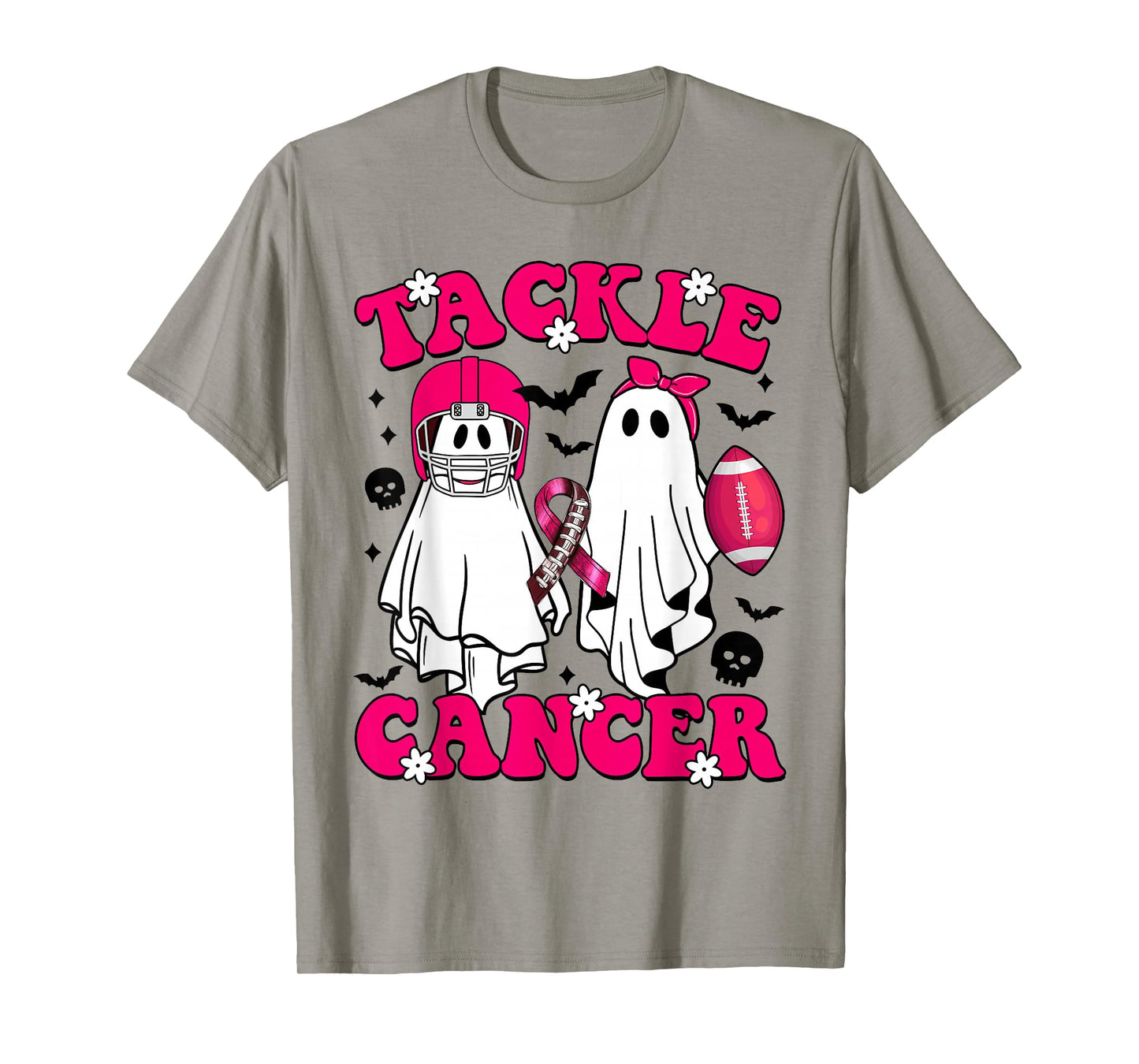 Tackle Breast Cancer Football Funny Ghost Pink Halloween T-Shirt