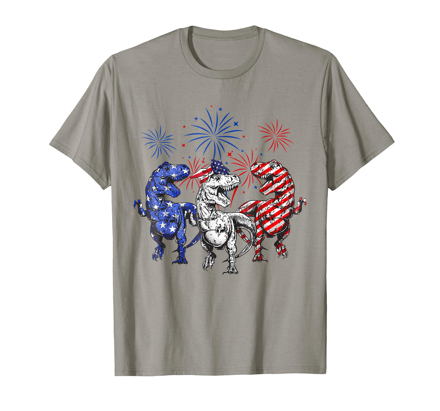 Red White Blue T Rex Dinosaur Firework 4th Of July T-Shirt for Women Kids Men