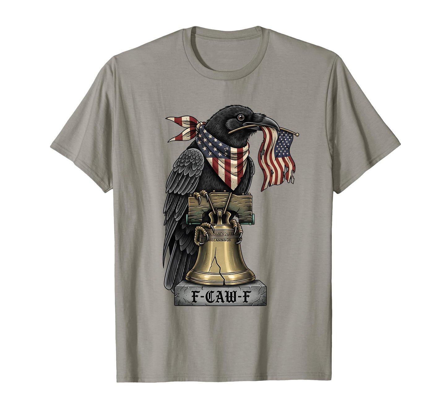 F-CAW-F Black Crow USA Liberty Bell American Flag Patriotic T-Shirt