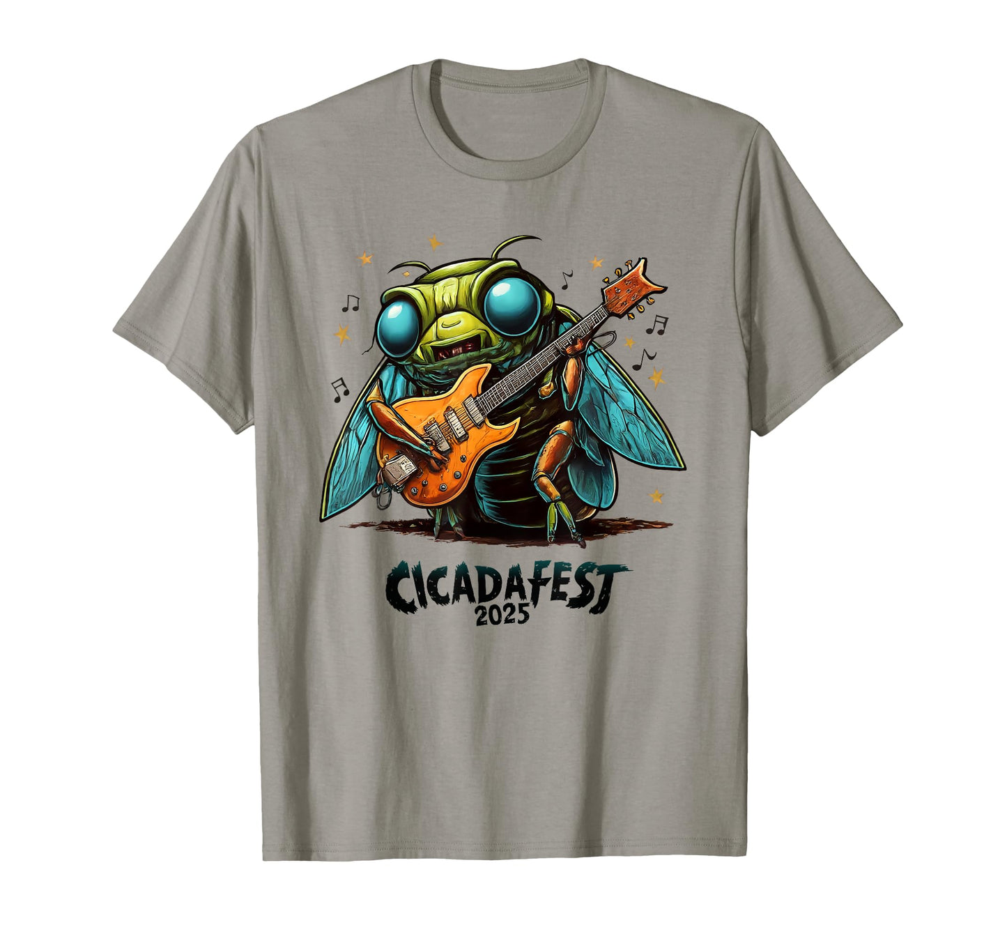 Funny Cicada Fest 2025 Guitar Playing Cicada T-Shirt