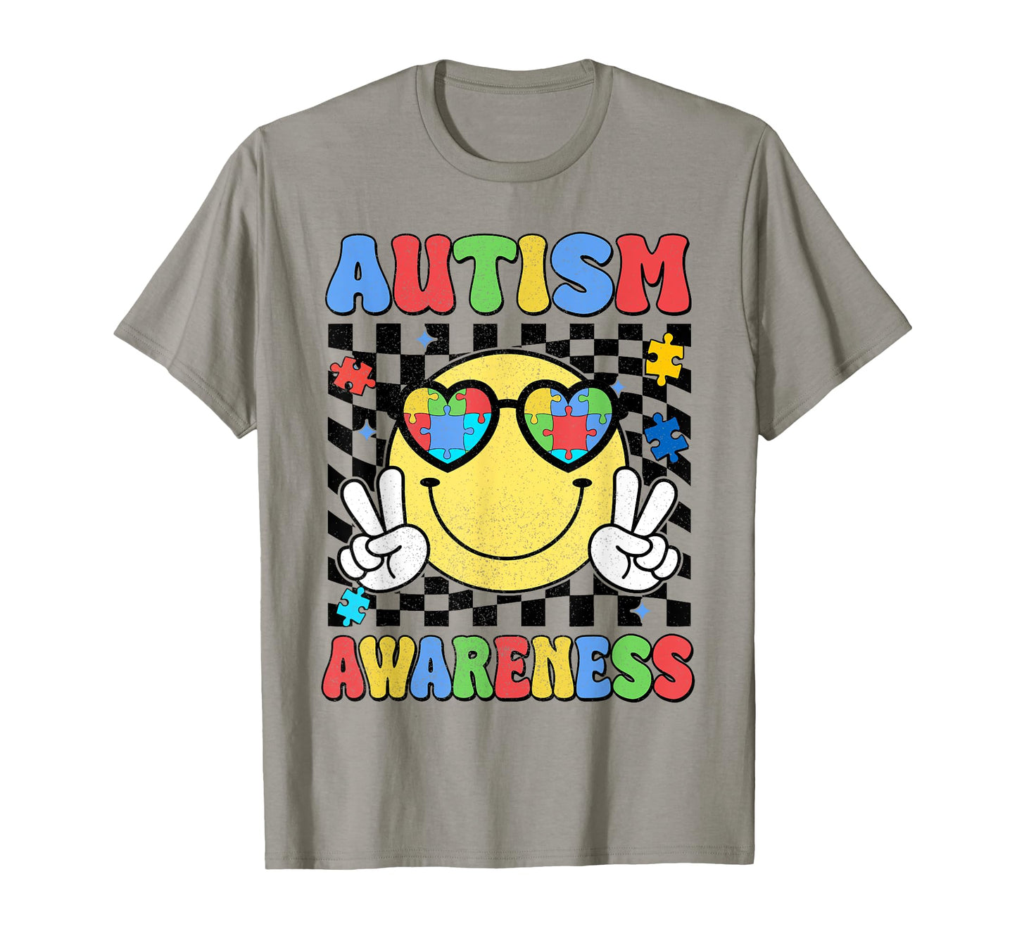 Retro Groovy Autism Awareness Hippie Smile Face Boy Girl Kid T-Shirt