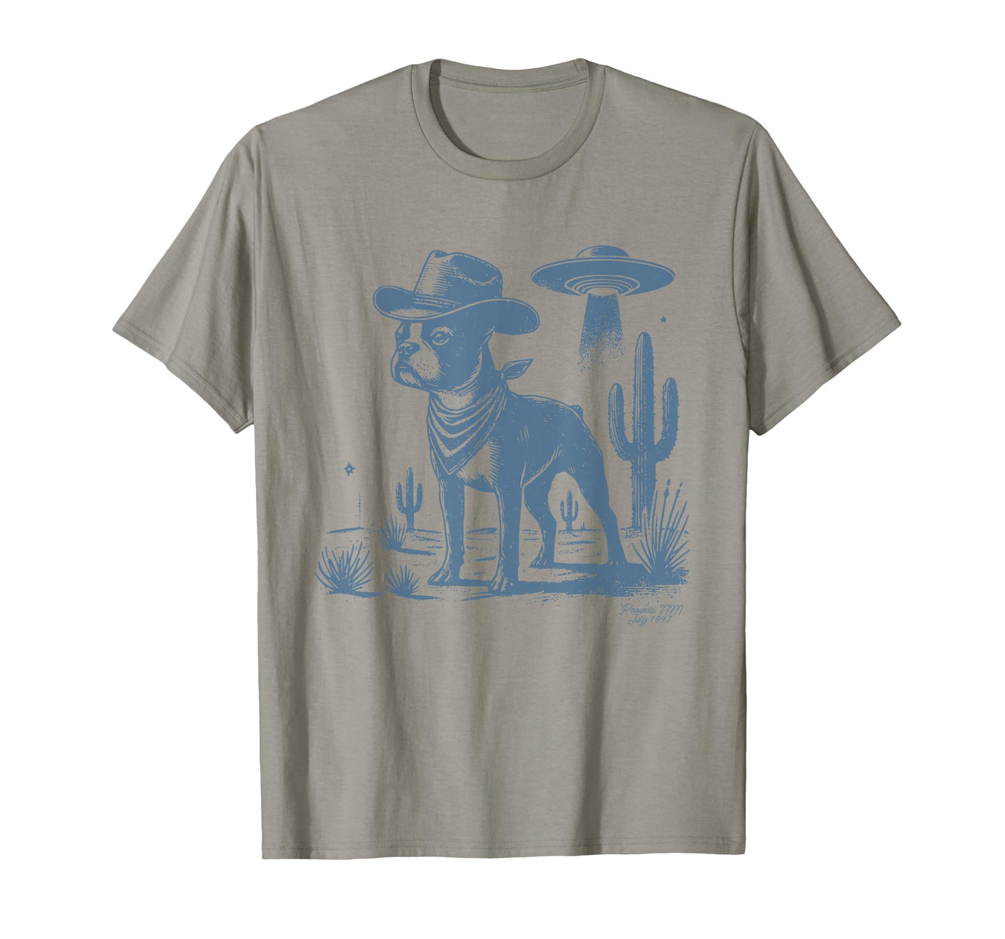Boston Terrier UFO Cowboy Dog, Dog Mom, Dog Dad, Alien Dog T-Shirt