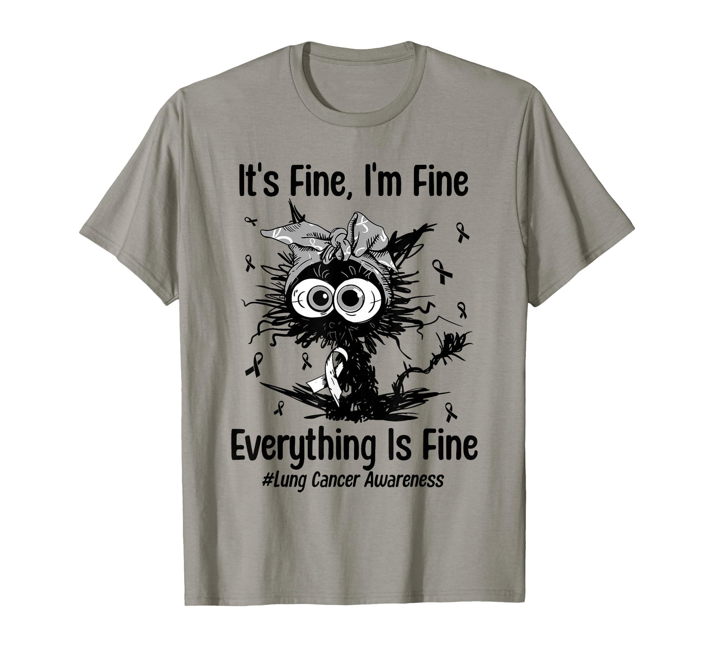 Motivational Lung Cancer Awareness Cat White Ribbon Support T-Shirt