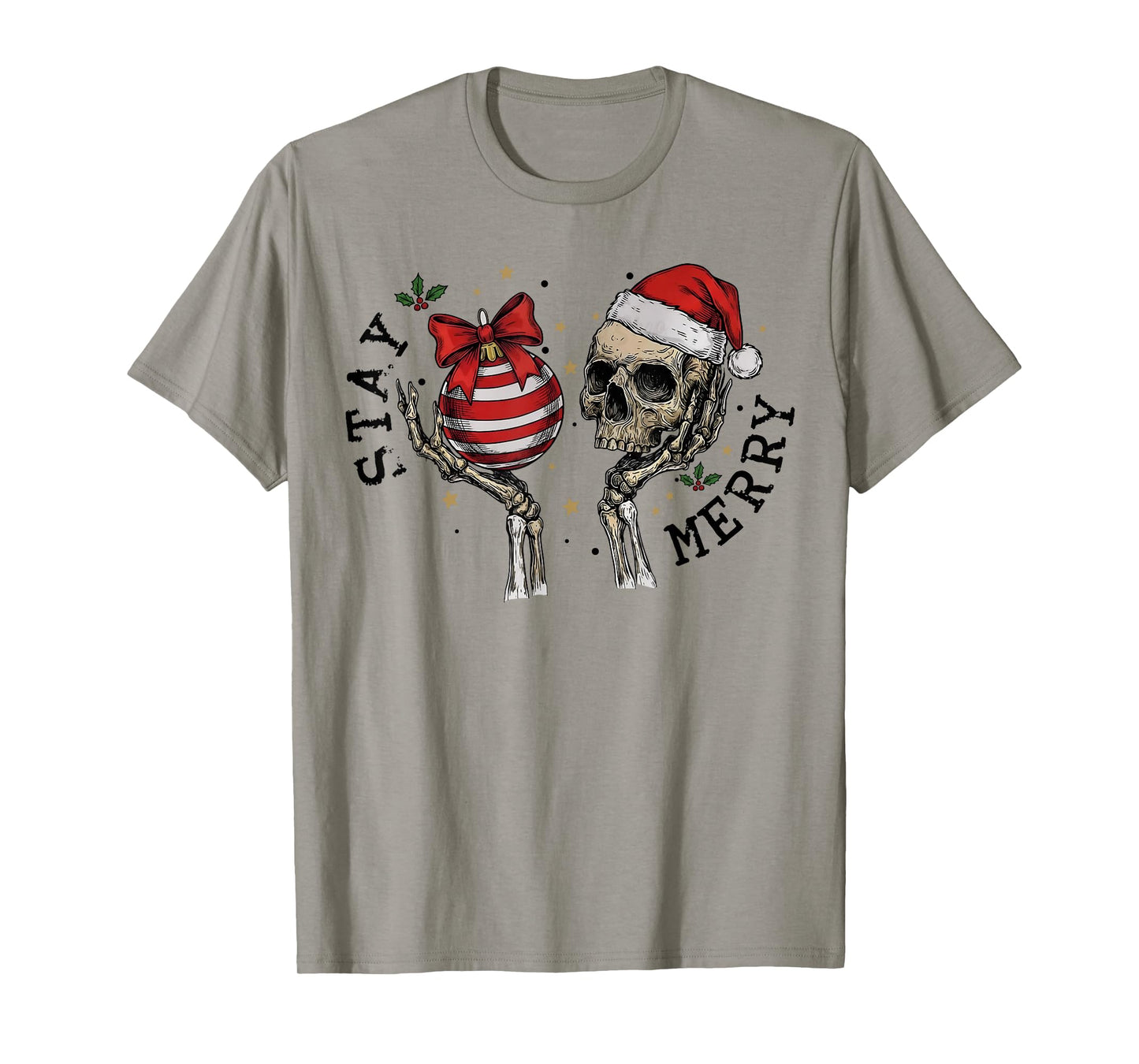 Retro Stay Merry Skeleton Santa Christmas Xmas Pajamas T-Shirt