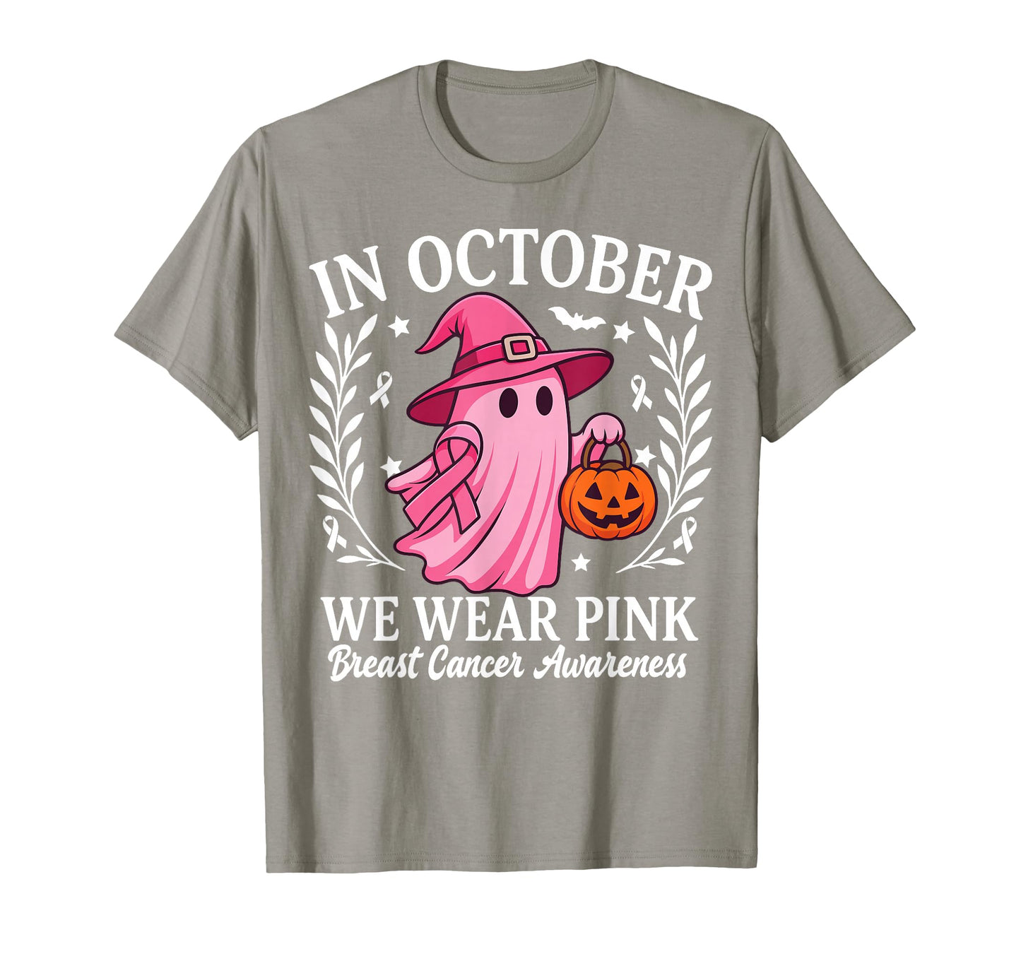 Women Breast Cancer Halloween Ghost in October We Wear Pink T-Shirt