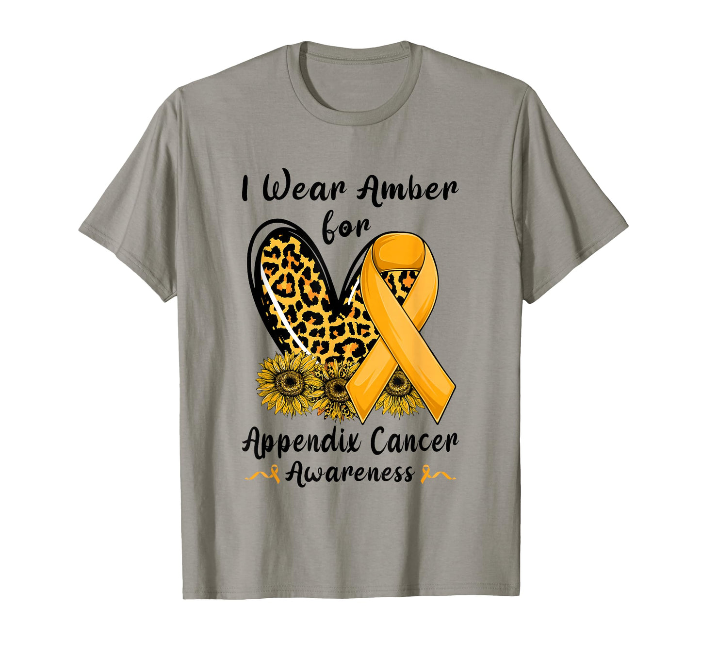 Leopard Heart I Wear Amber For Appendix Cancer Awareness T-Shirt