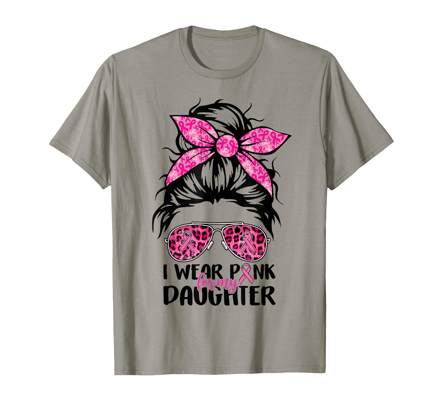 I Wear Pink For My Daughter Messy Bun Breast Cancer Support T-Shirt