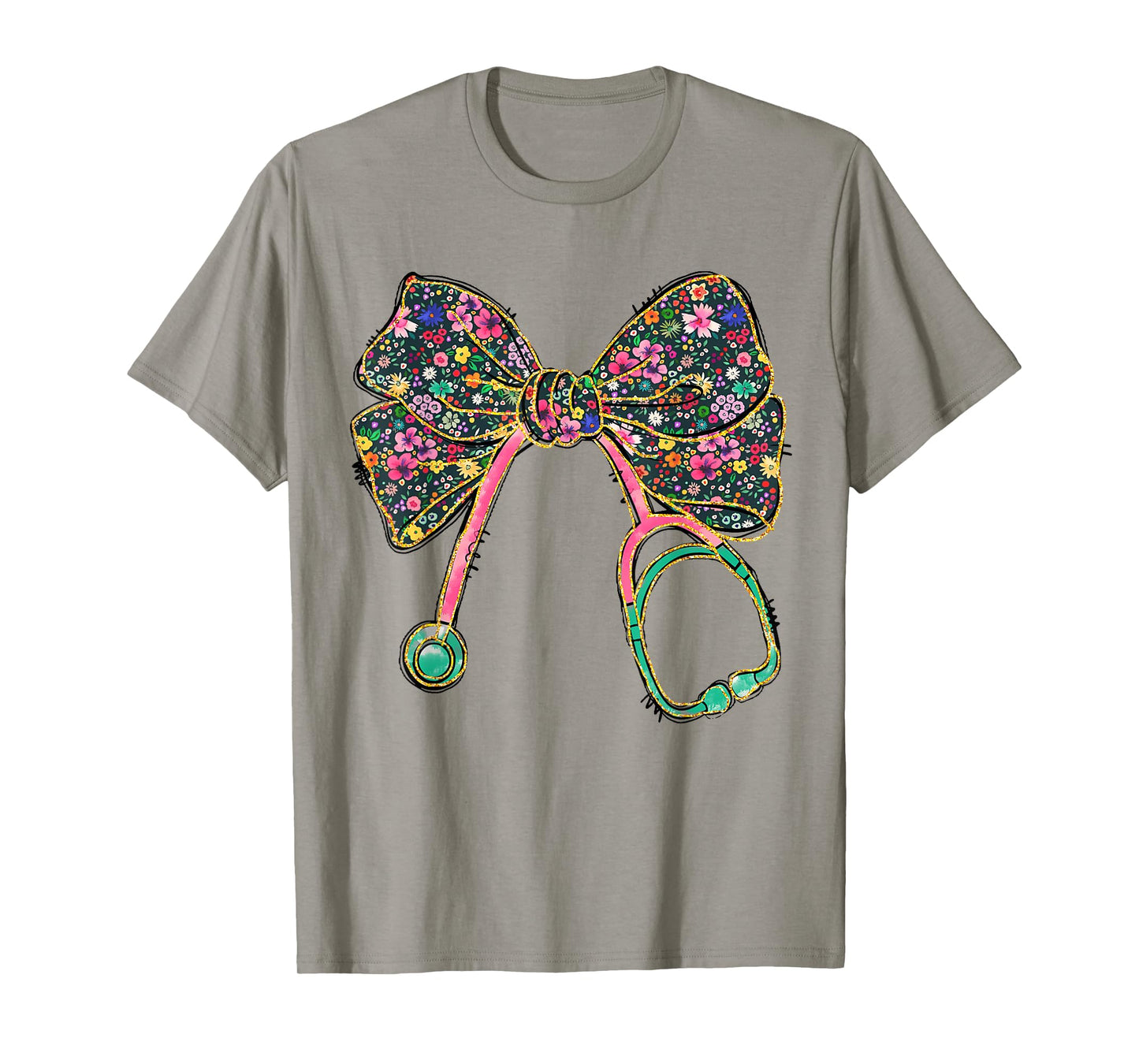 Floral Nurse Coquette Bow Stethoscope RN Nurse Appreciation T-Shirt
