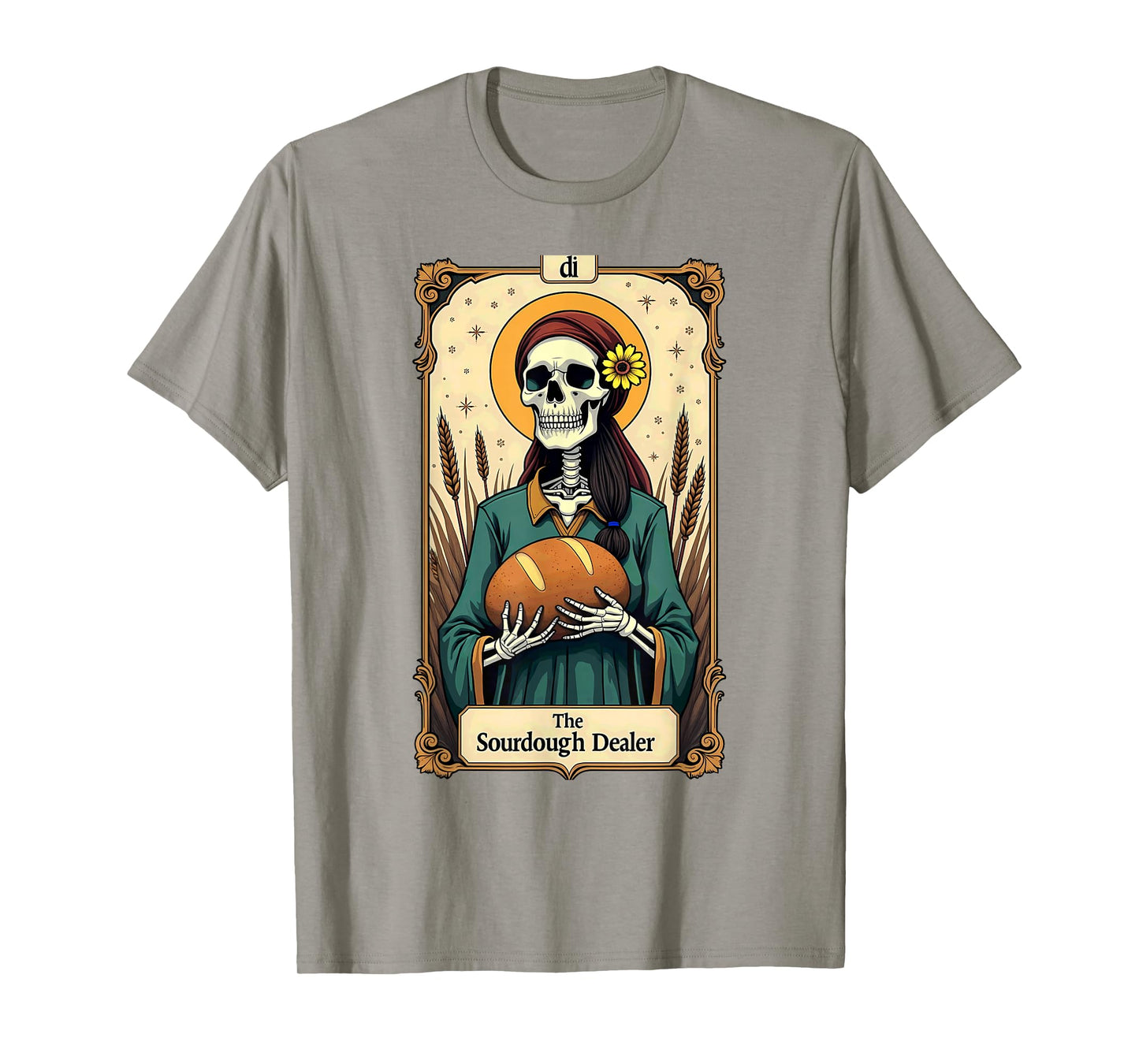 Gothic Tarot Card Skeleton Sourdough Dealer Halloween T-Shirt