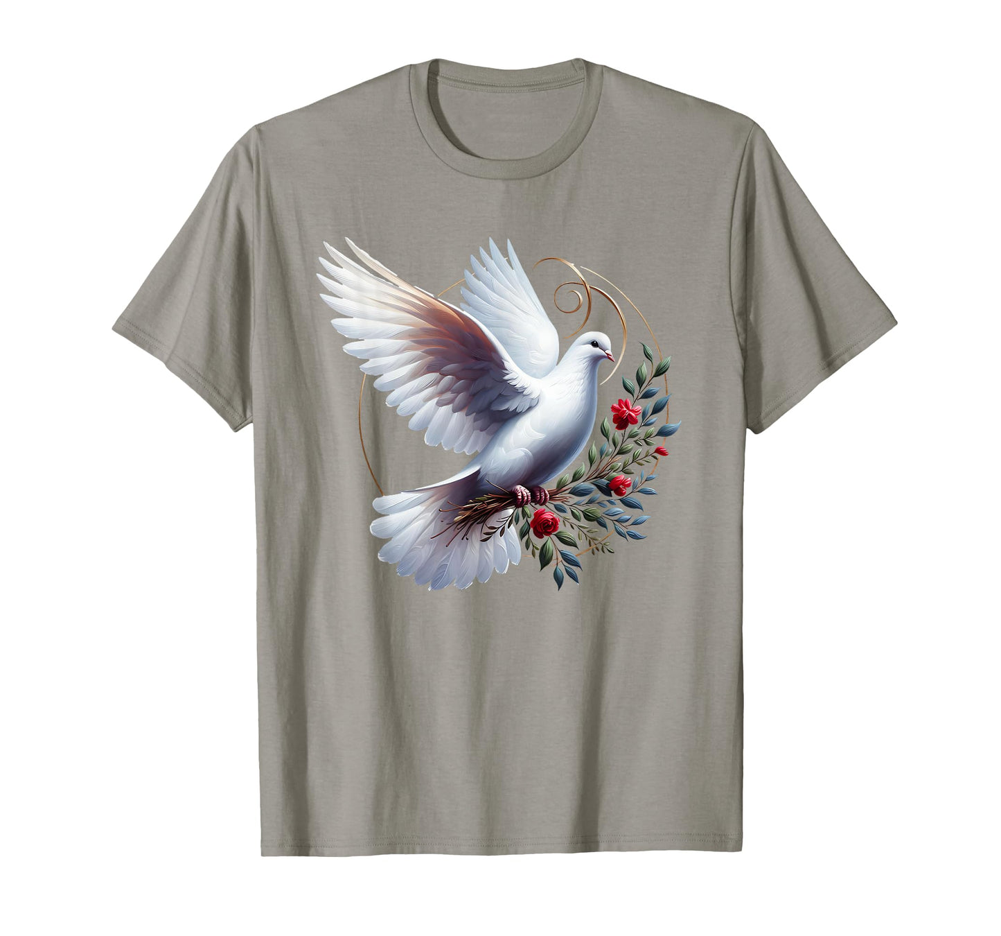 Elegant Flight of the Peaceful White Dove Bird Floral Art T-Shirt