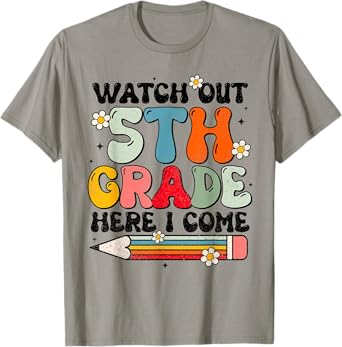 Watch Out 5th Grade Here I Come Back To School Groovy T-Shirt