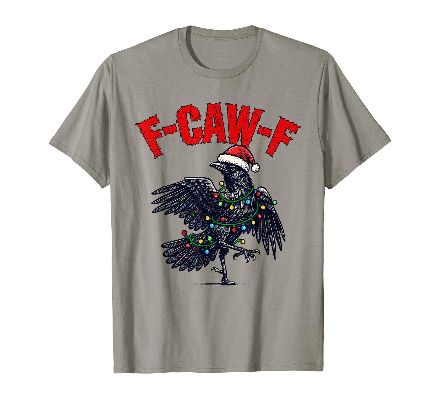 Black Crow F-Caw-F Funny Retro Christmas Lights Santa hat T-Shirt