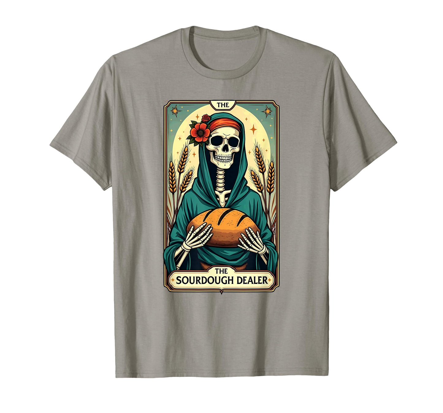 Gothic Tarot Card Skeleton Sourdough Dealer Halloween T-Shirt