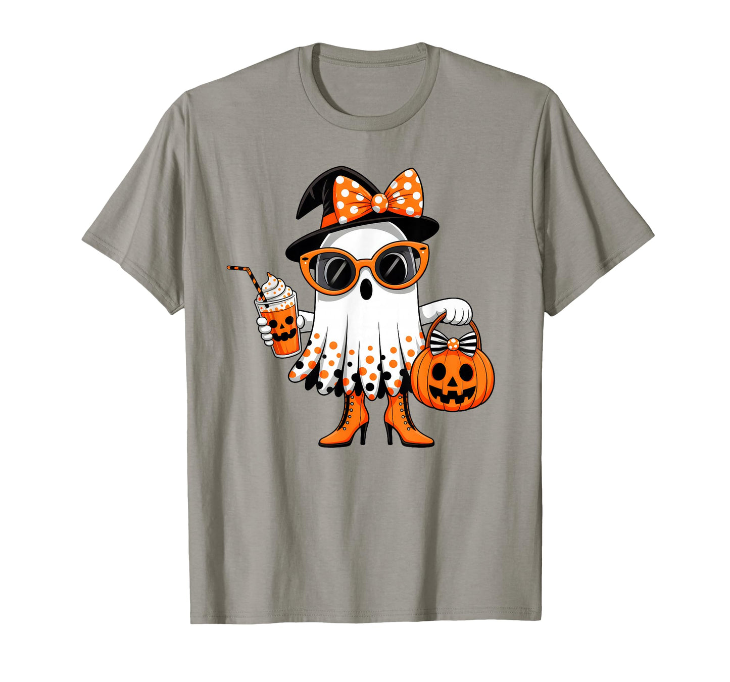 Cute Ghost Drinking Coffee Halloween Costume Girls Women T-Shirt