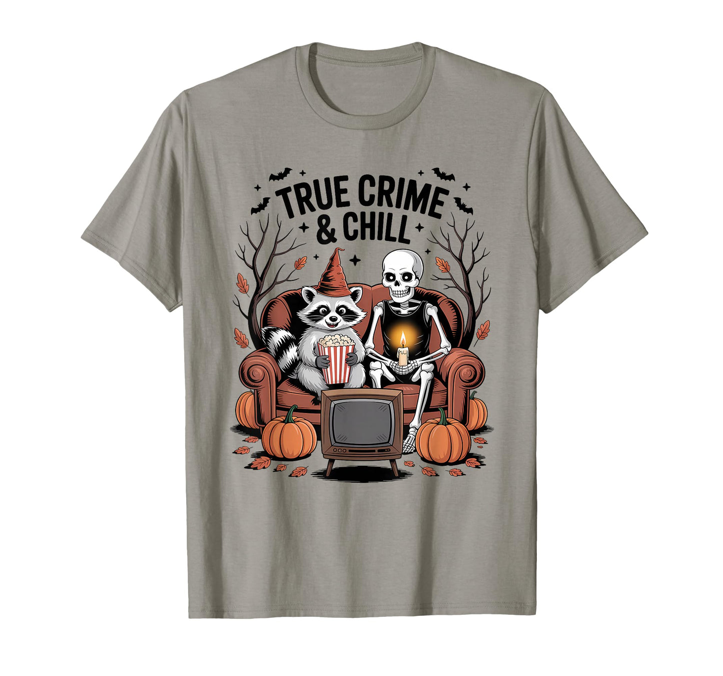 Skeleton and and Raccoon Trendy Halloween Men Women and Kids T-Shirt