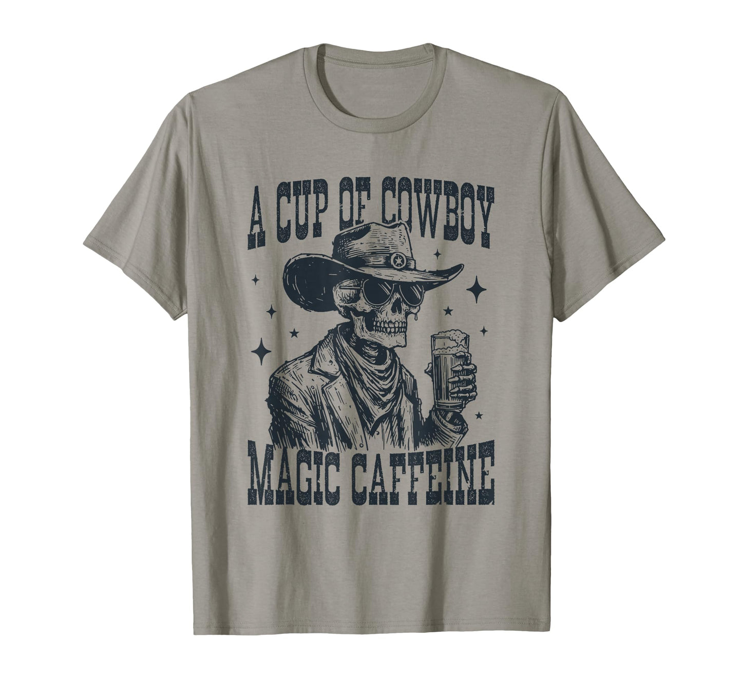 A Cup of Cowboy Magic Caffeine Skeleton Coffee Western Retro T-Shirt