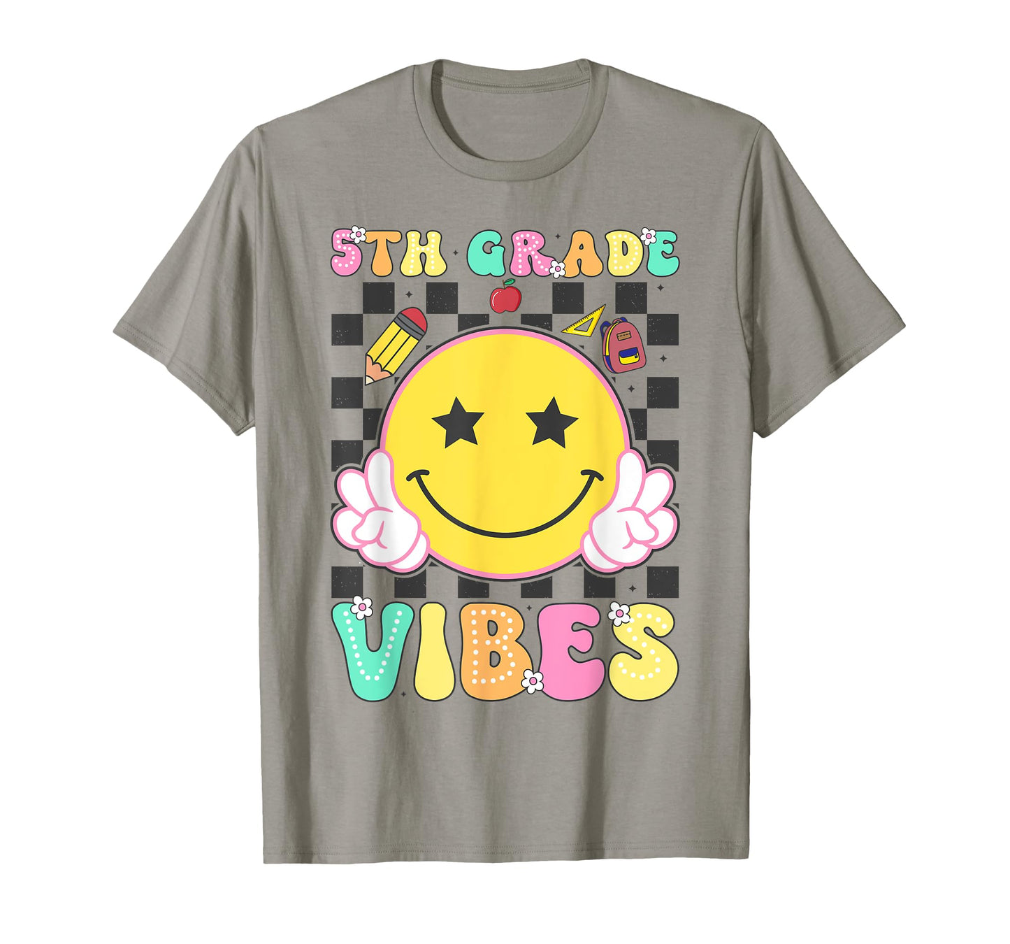 5th Grade Vibes Girls Smile Face Back to School Fifth Grade T-Shirt