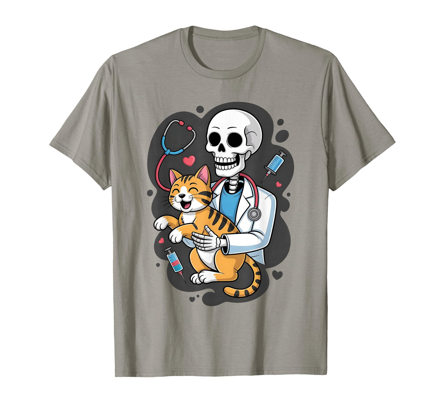 Skeleton Hugging Cat Funny Vet Cat Lover Halloween Men Women T-Shirt