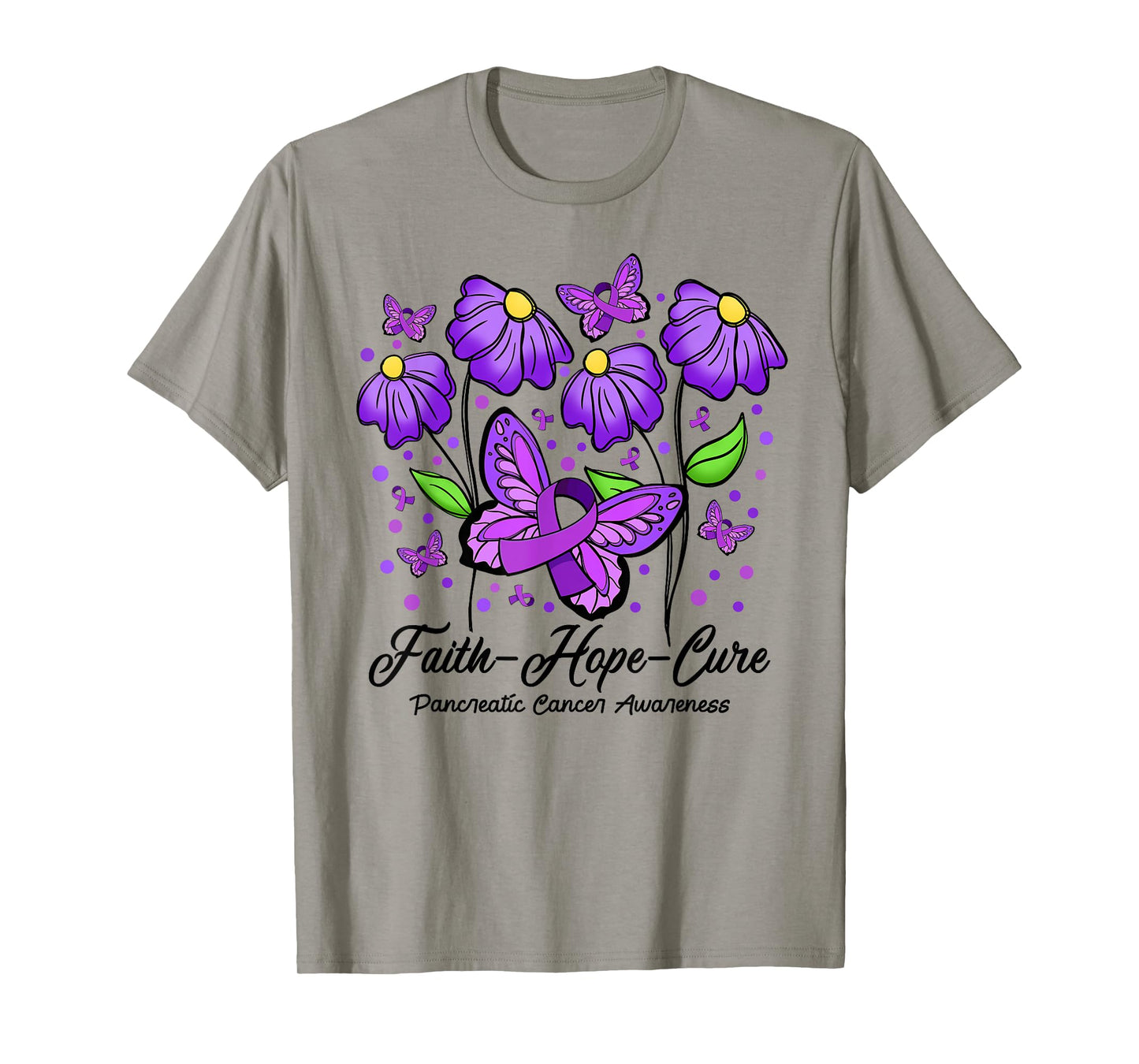 Faith Hope Cure Flower Butterfly Pancreatic Cancer T-Shirt