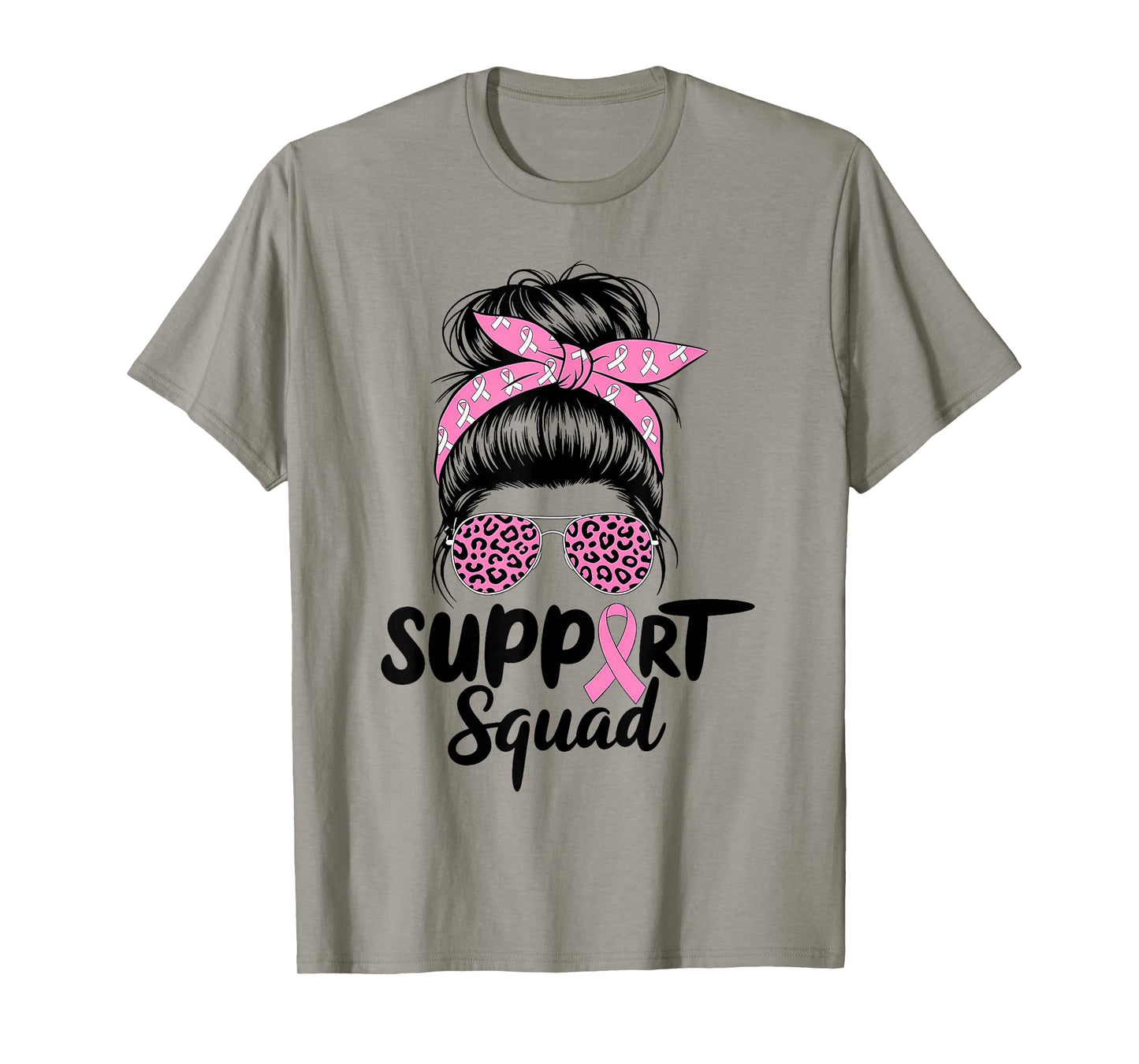 Support Squad Messy Bun Pink Warrior Breast Cancer Awareness T-Shirt