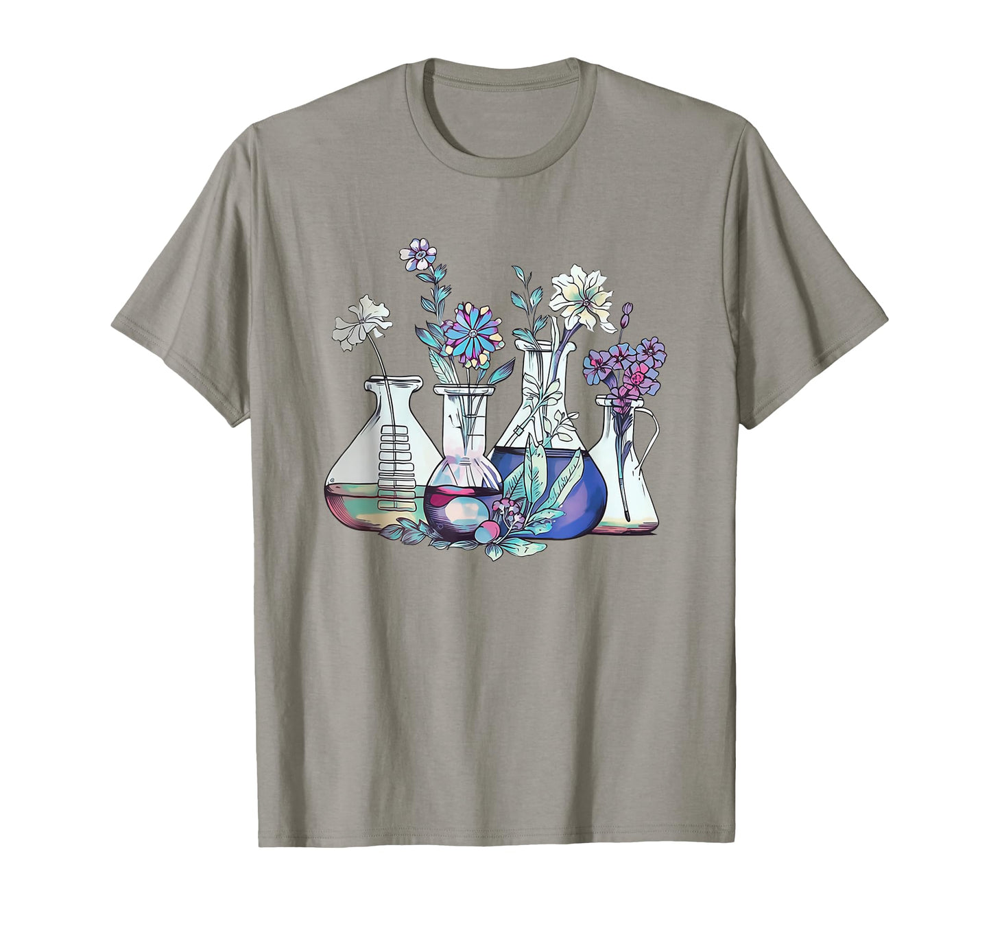 Floral Beakers Laboratory Chemistry Lab Scientist Lab Tech T-Shirt