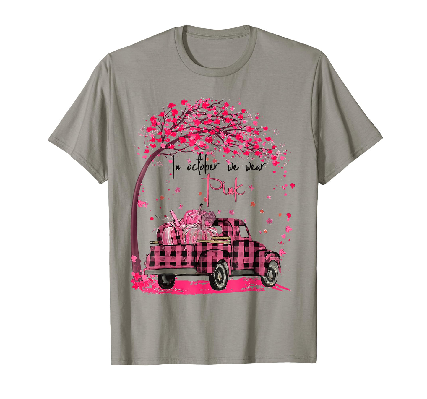 In October We Wear Pink Truck Pumpkin Breast Cancer Hallween T-Shirt