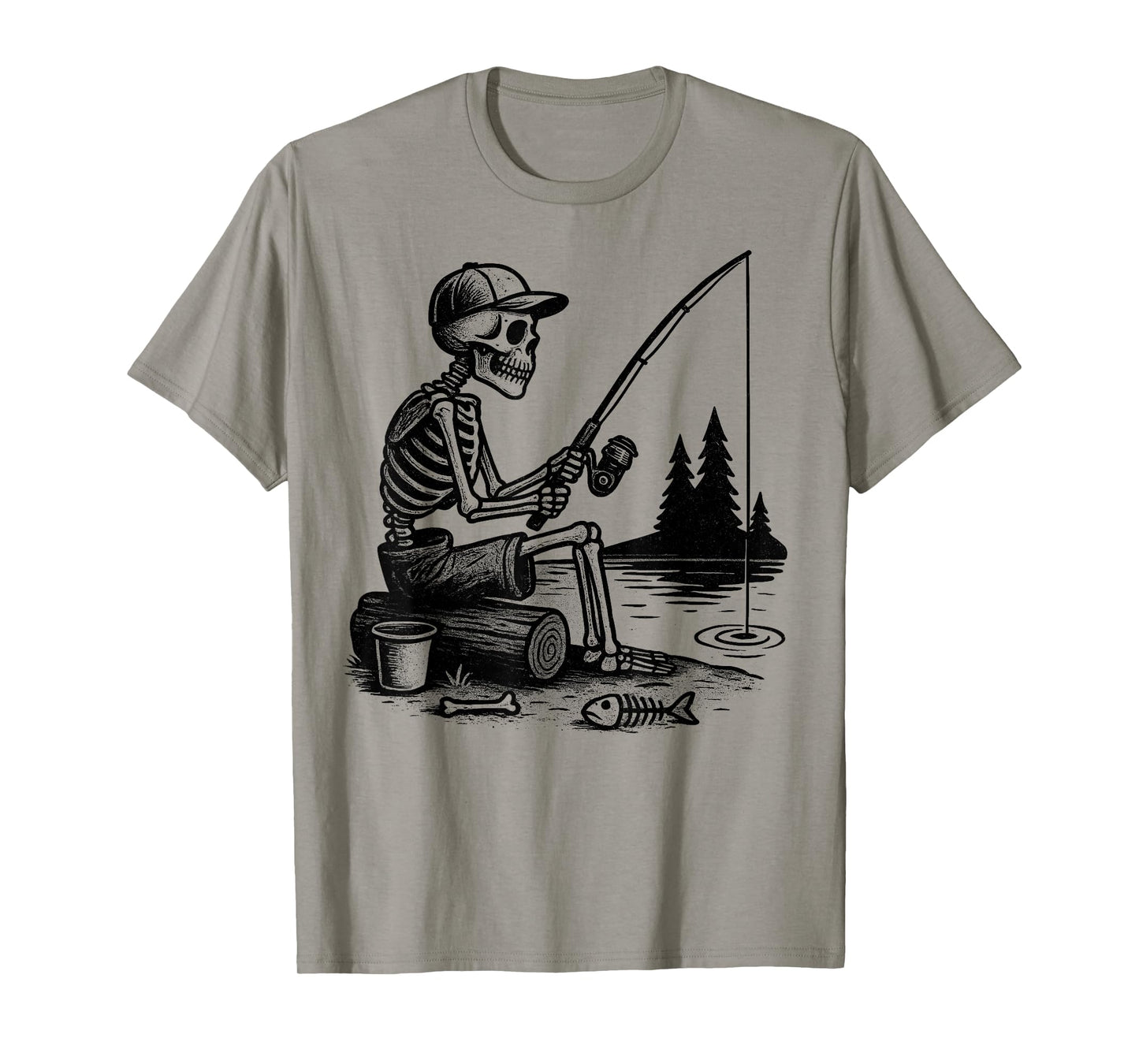 Vintage Skeleton Spooky Halloween Costume Fisherman Men T-Shirt