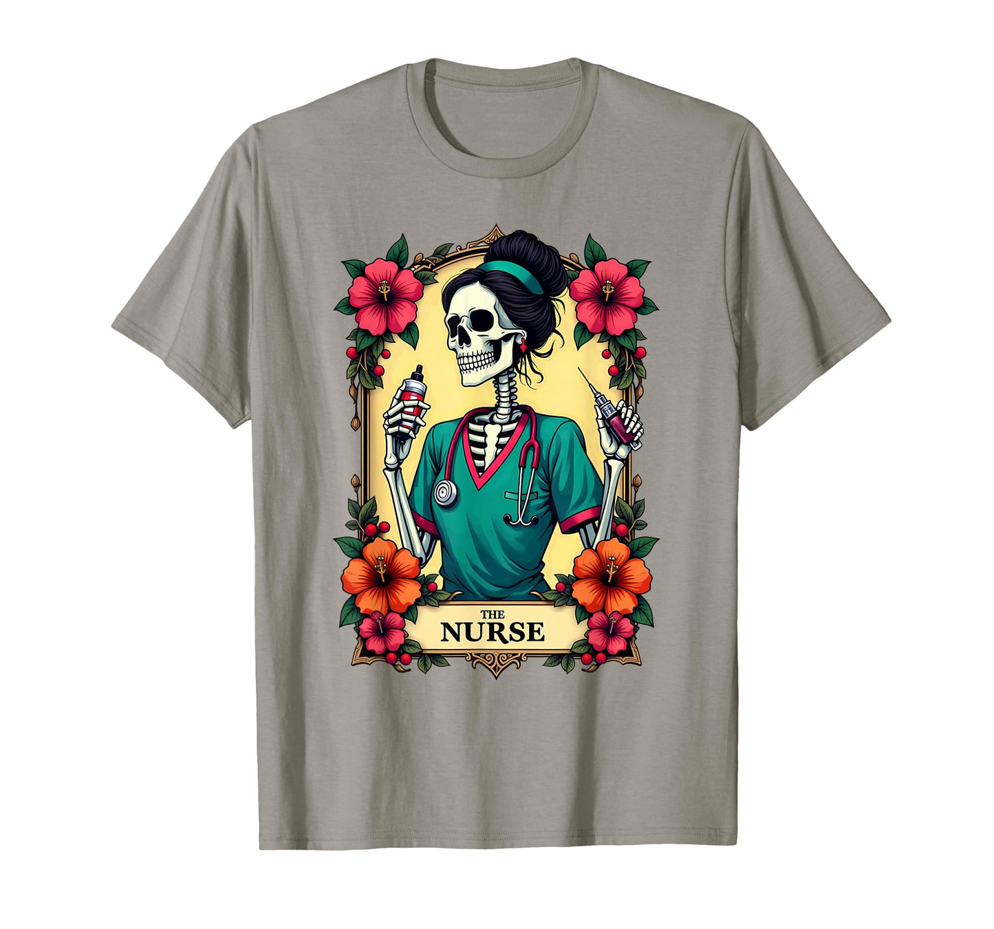 Gothic Tarot Card Skeleton The Nurse T-Shirt