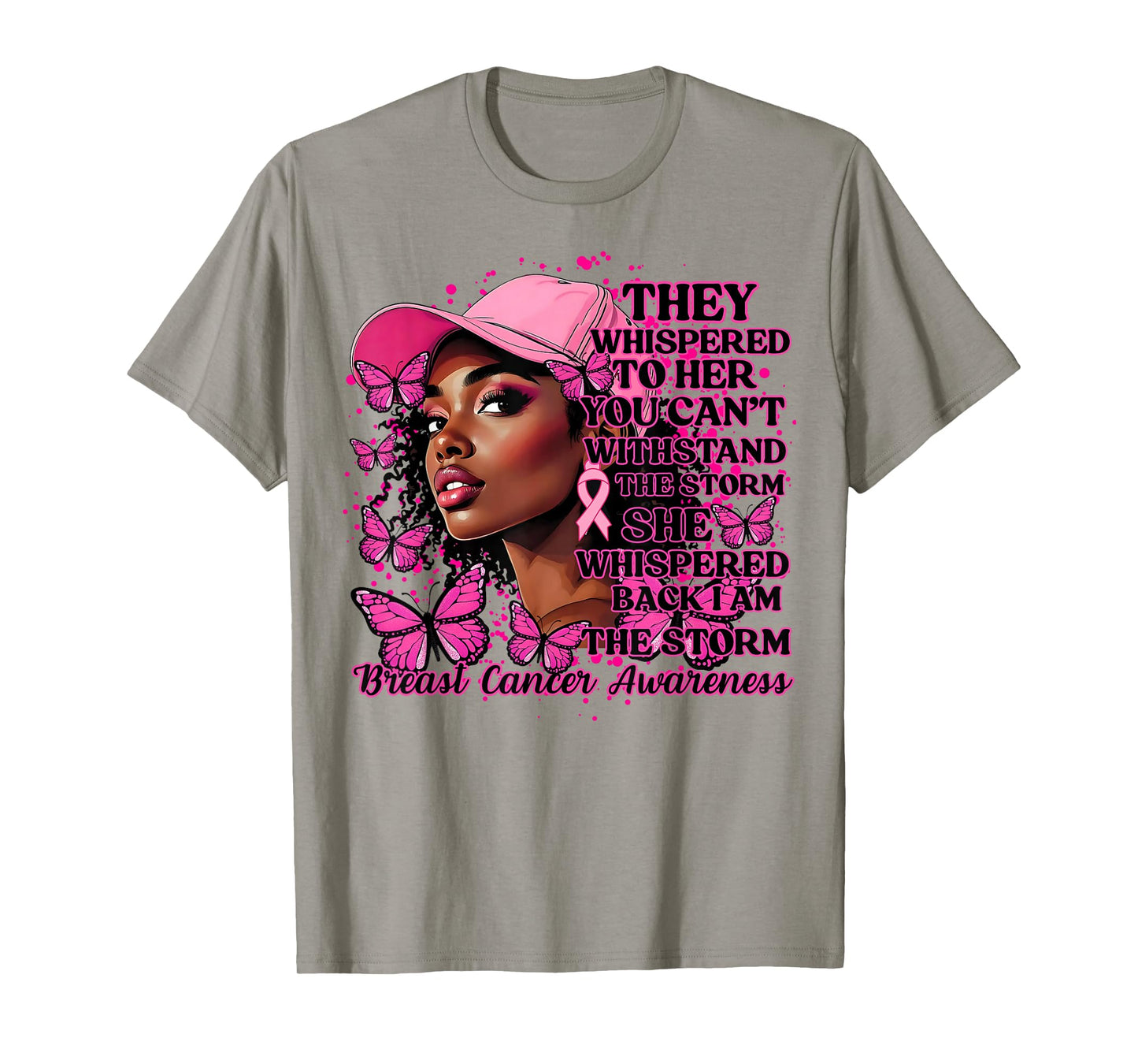 Black Afro Women Butterflies Breast Cancer Awareness Support T-Shirt