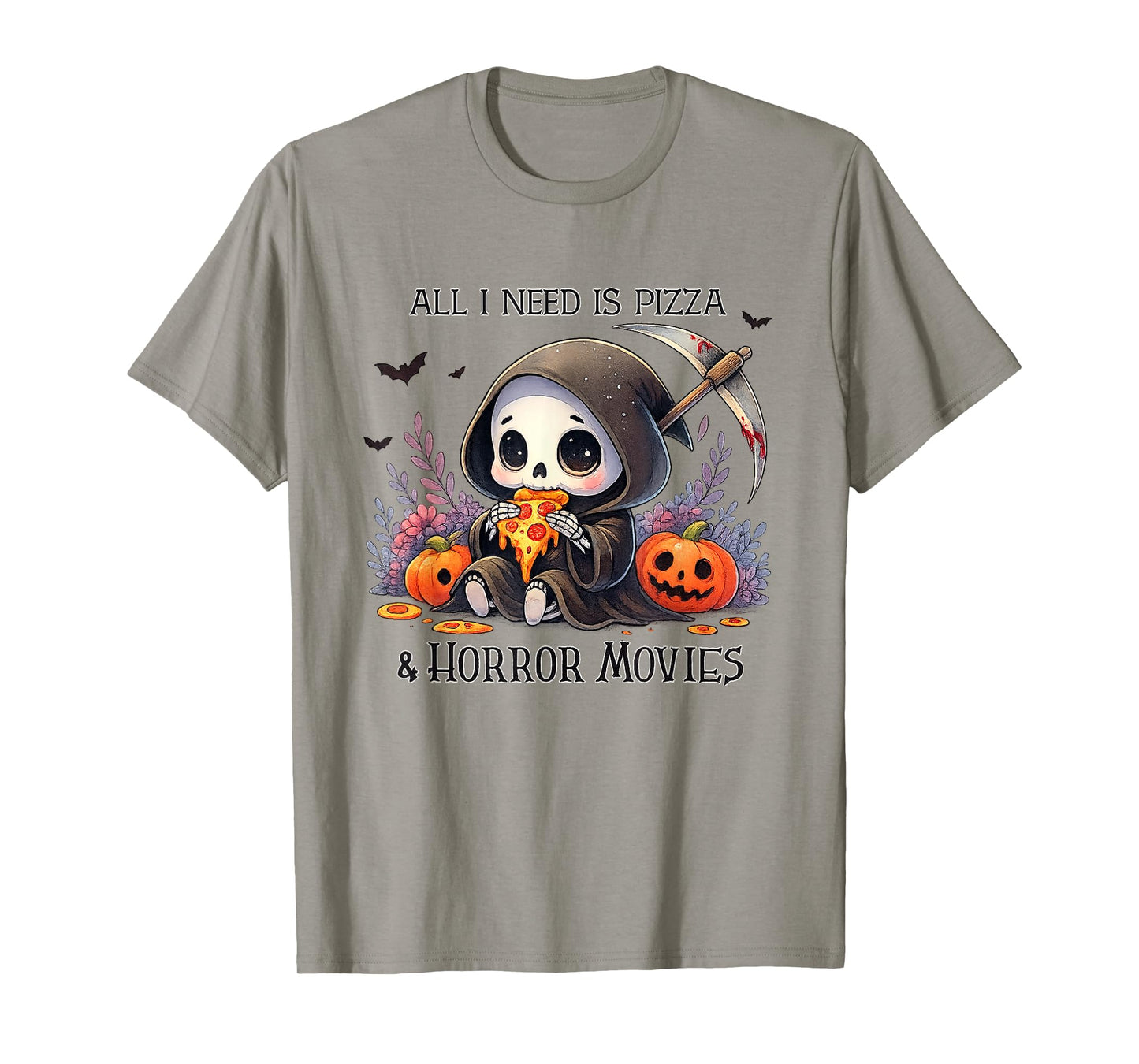 All I Need is Pizza and Horror Movies Cute Grim Reaper T-Shirt