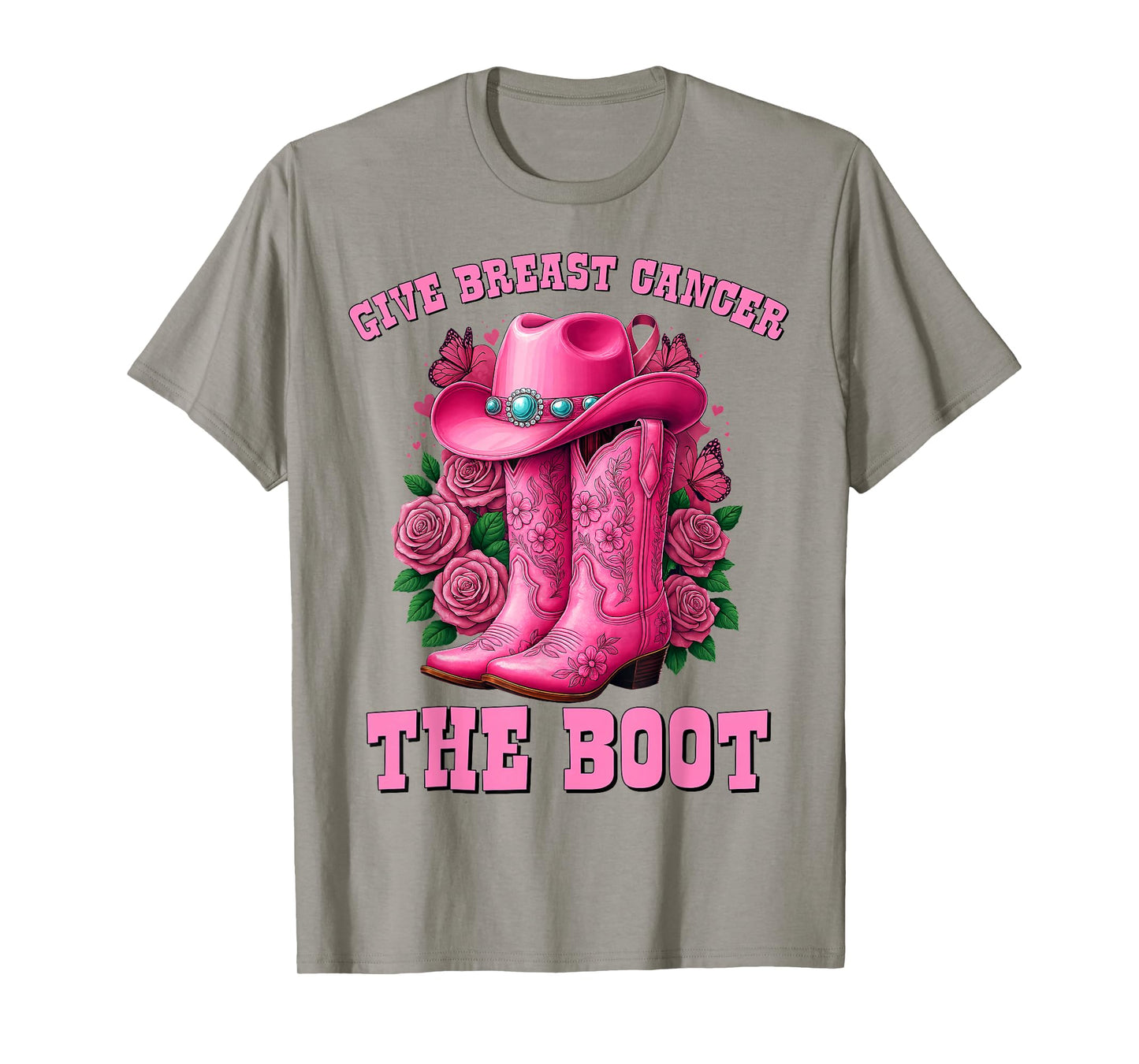 Give Breast Cancer The Boot Cowgirl Cancer Awareness Ribbon T-Shirt
