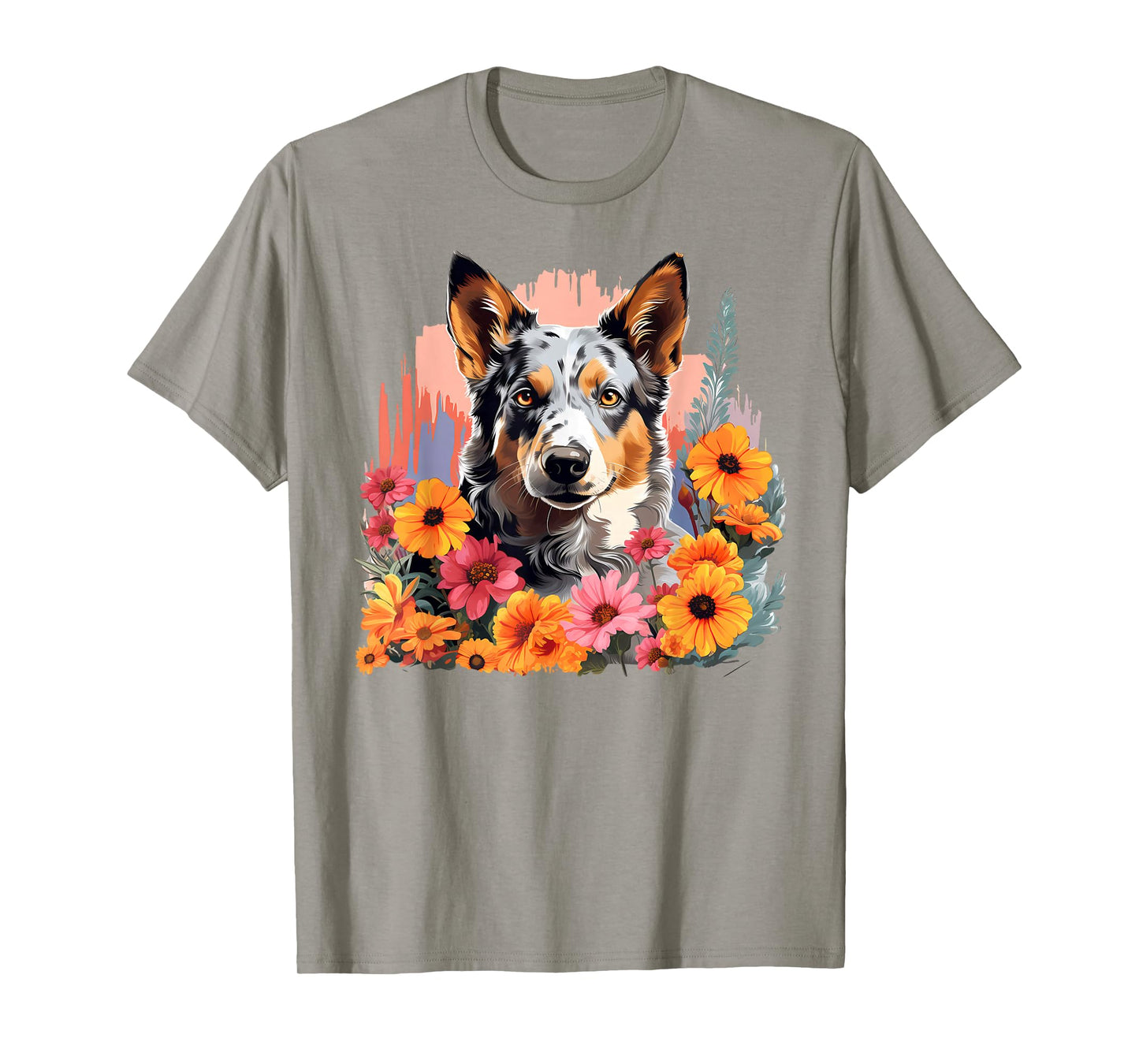 Cute Blue Heeler Spring Flower Garden Australian Cattle Dog T-Shirt