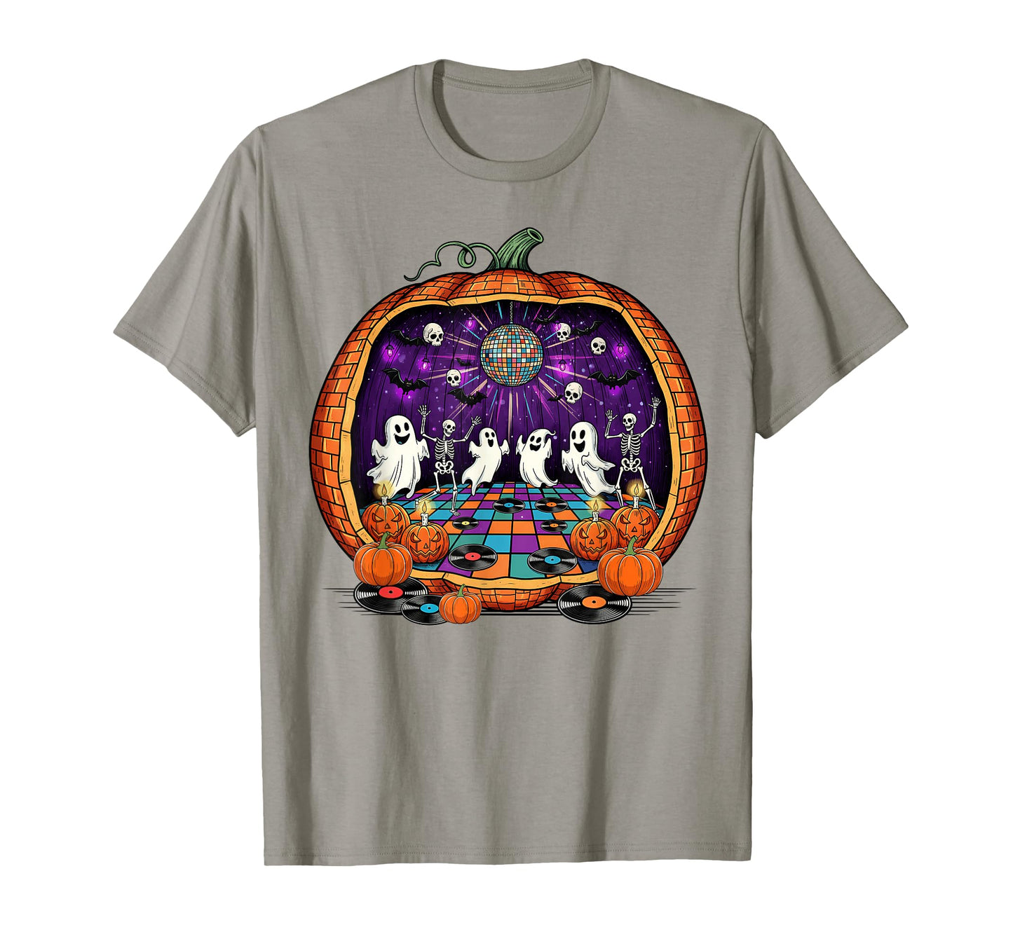 Retro Halloween Disco Pumpkin Ghost Skeleton Dance Party T-Shirt
