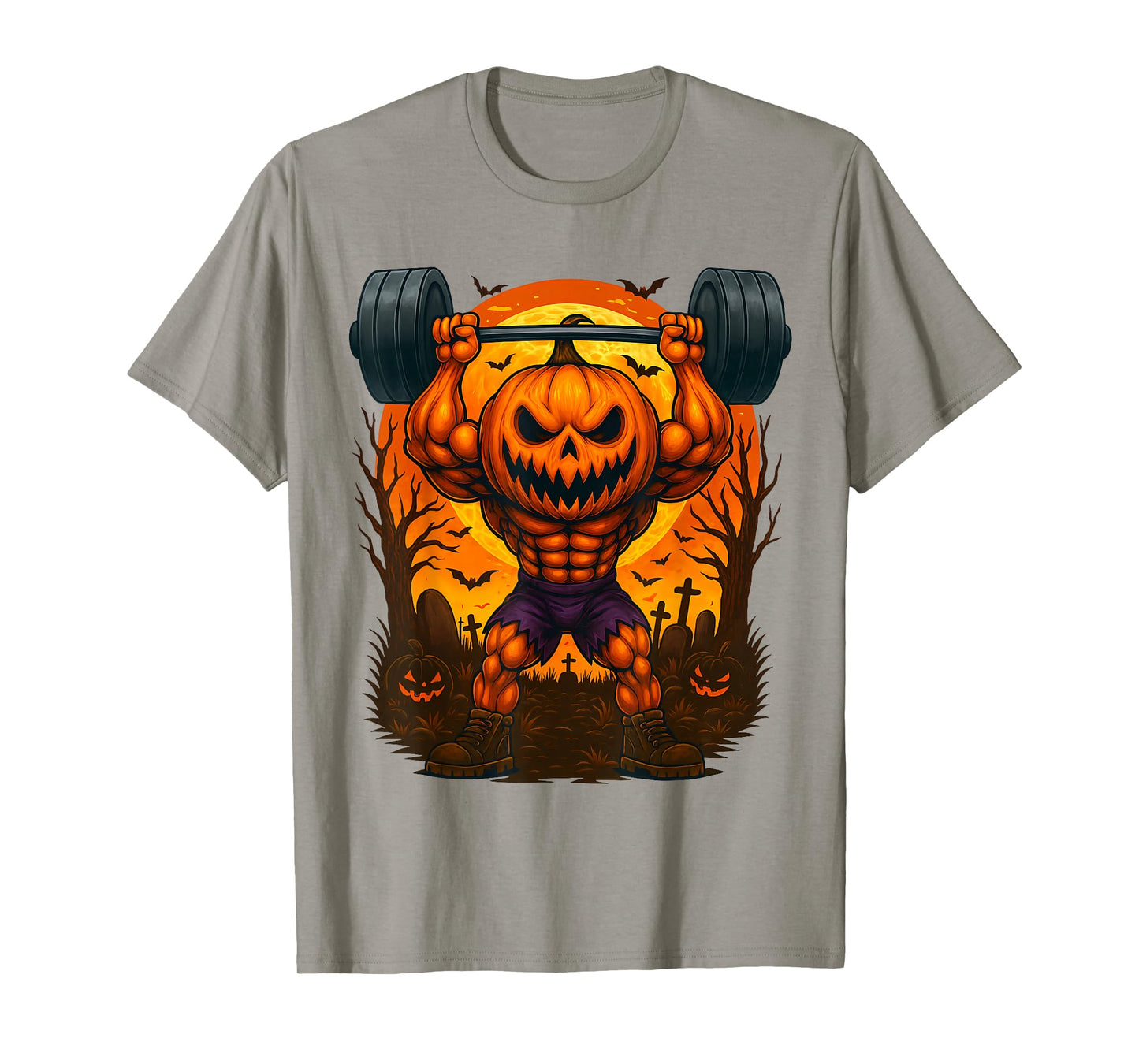 Halloween Scary Pumpkin Bodybuilder Skeleton Trick Or Treat T-Shirt