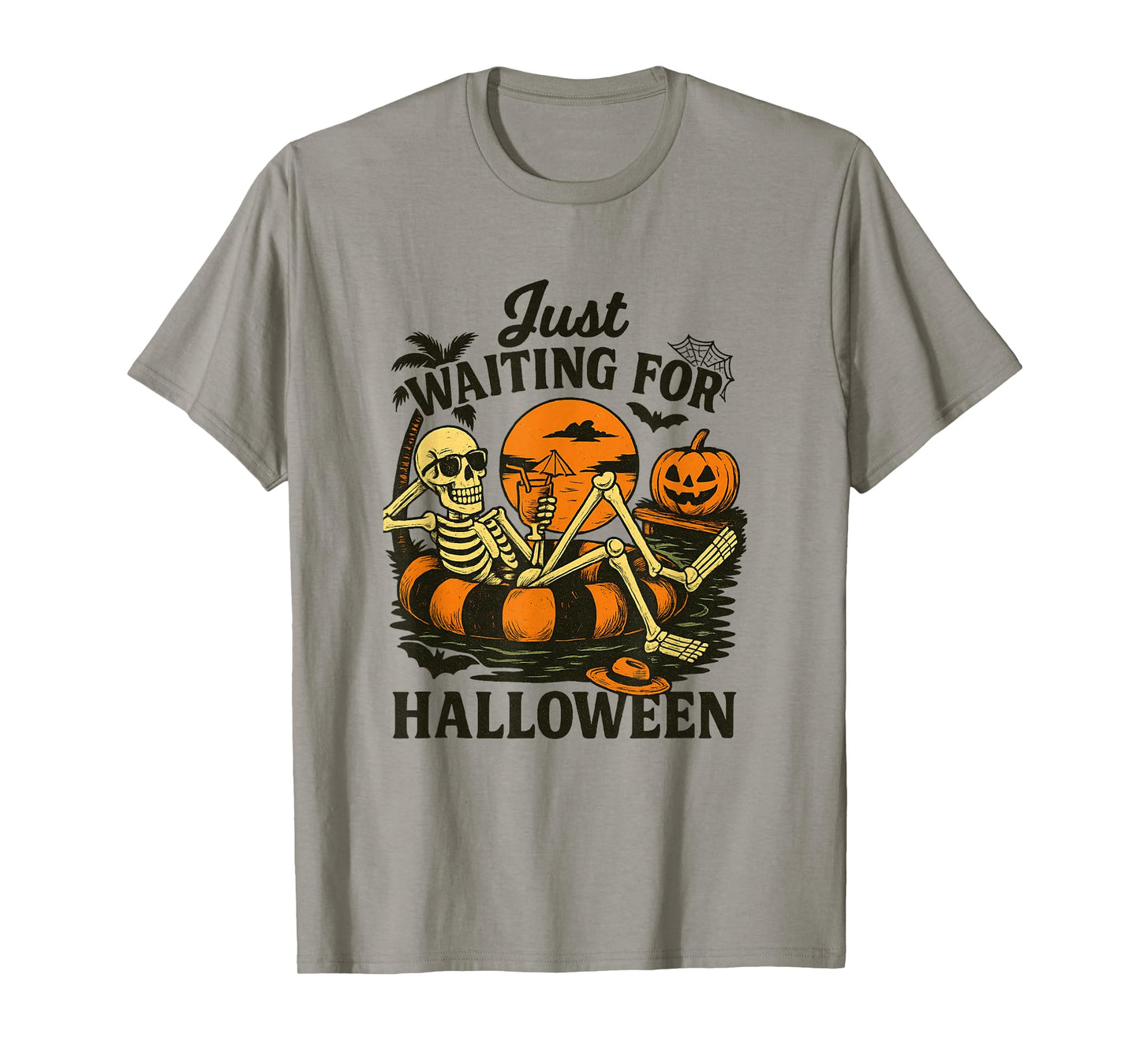 Just Waiting for Halloween Skeleton Pool Party Funny Tee T-Shirt