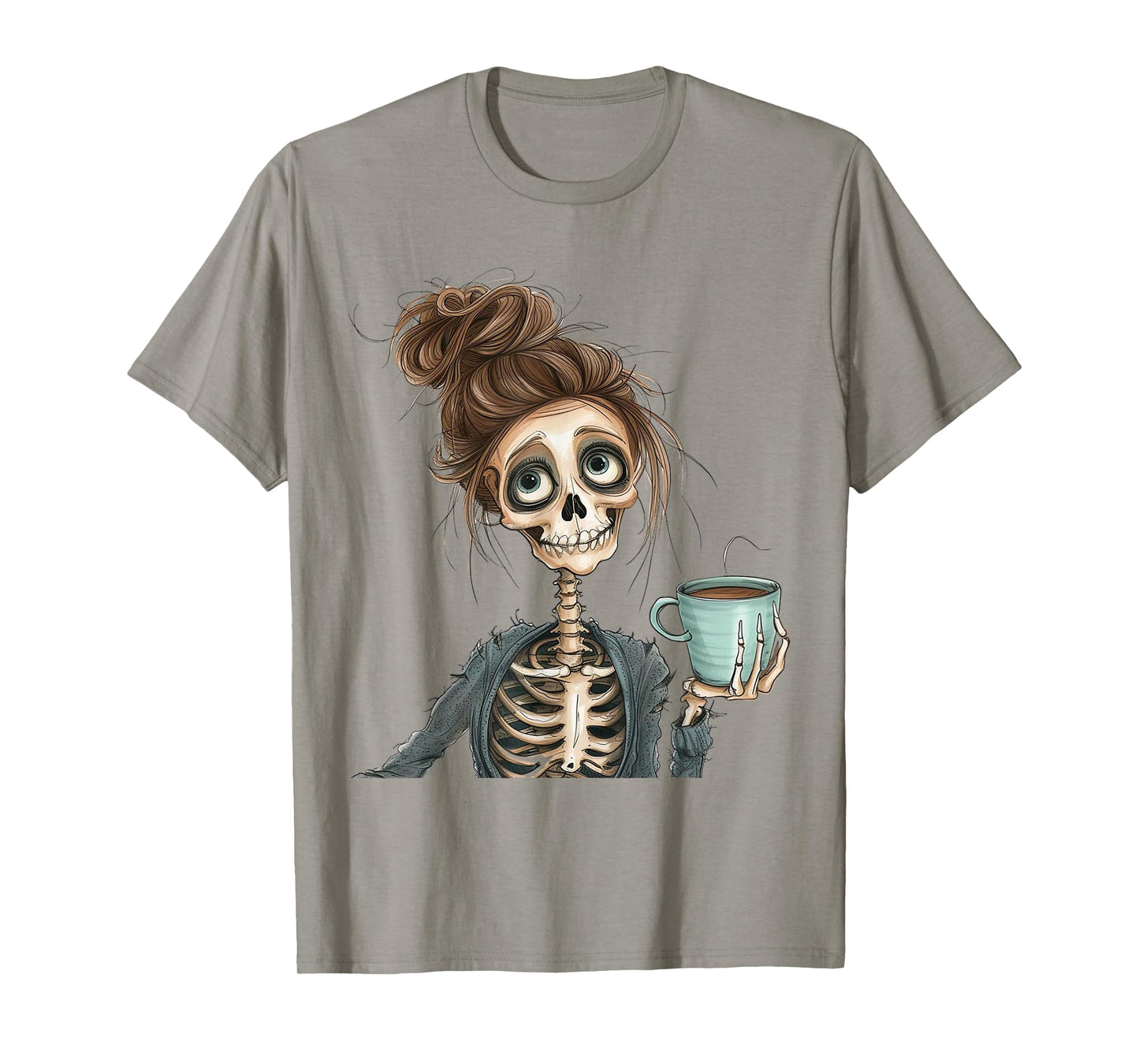 Funny Skeleton with Coffee Cute Lady Skeleton Skull T-Shirt