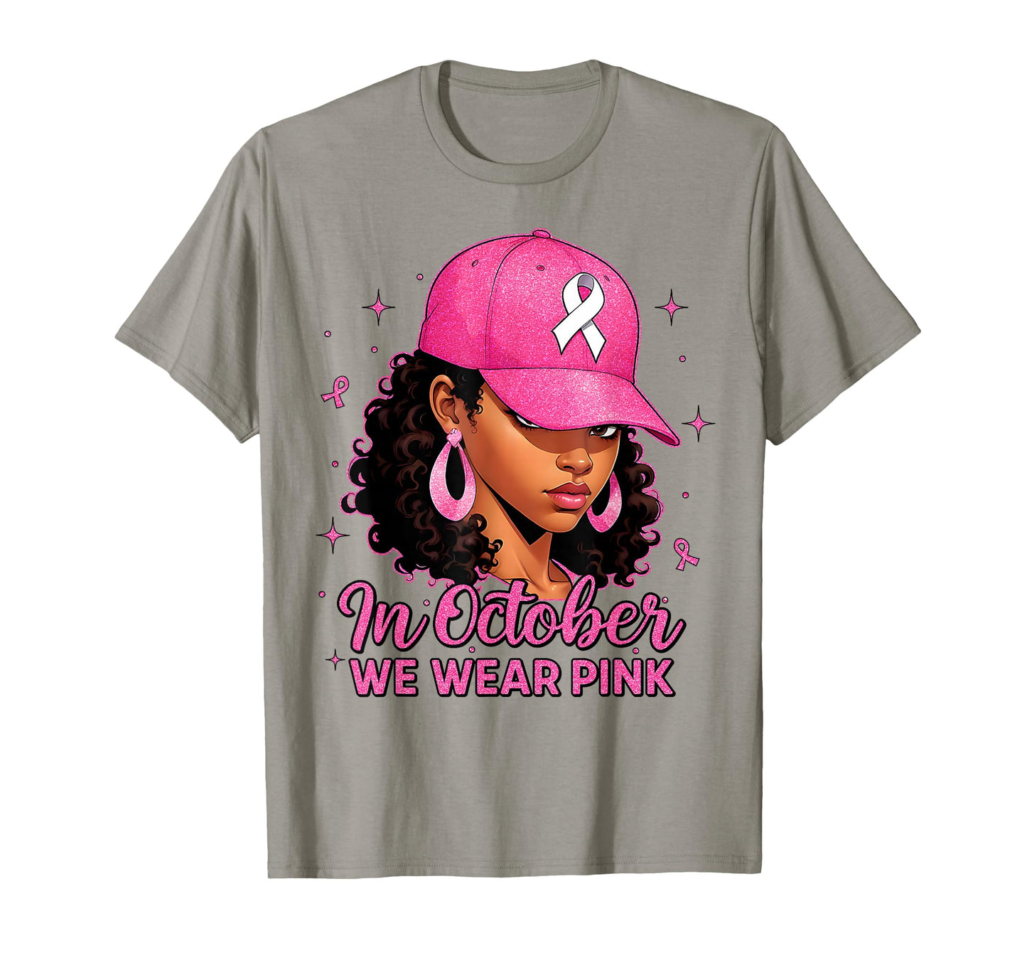 in October We Wear Pink Black Women Breast Cancer Awareness T-Shirt
