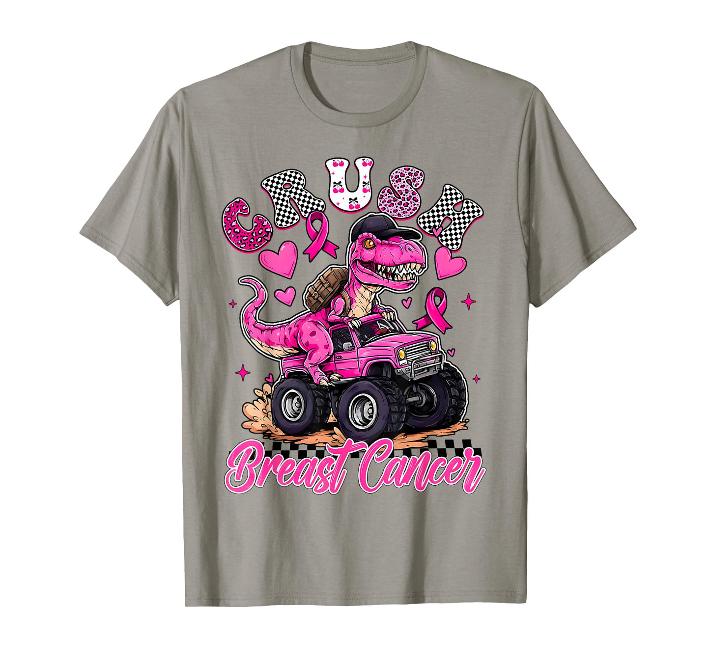 Crush Breast Cancer Dinosaur T Rex Monster Truck Boys Kids T-Shirt