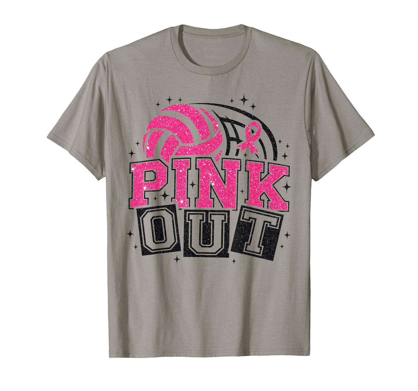 Pink Out Volleyball Breast Cancer Awareness Support Ribbon T-Shirt