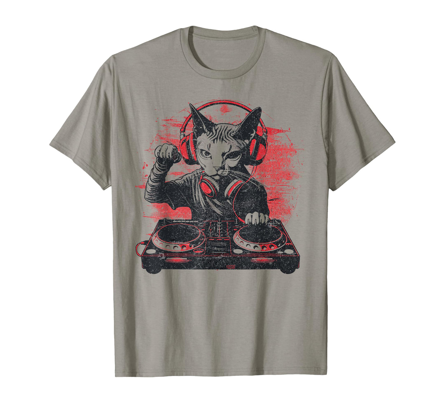 Funny Retro House DJ Sphynx Cat Disco Headphone Tech Sound T-Shirt