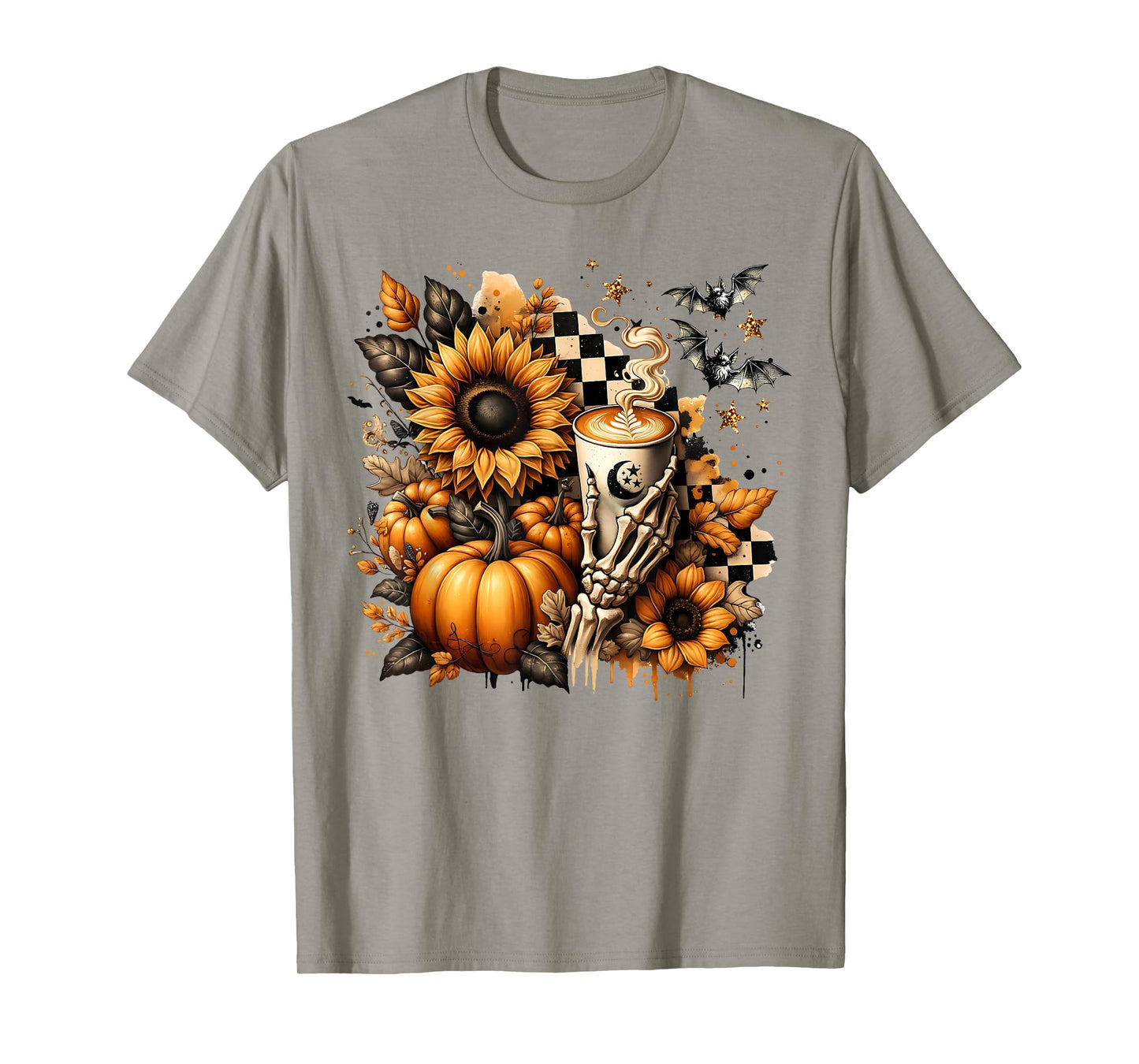 Skeleton Coffee Fall Halloween Pumpkin Spice Latte Sunflower T-Shirt